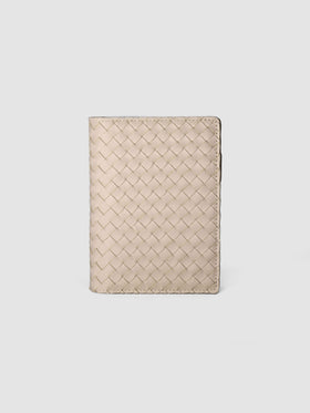 Beige genuine leather woven leather folio sized for CP Petite and A6 planners.
