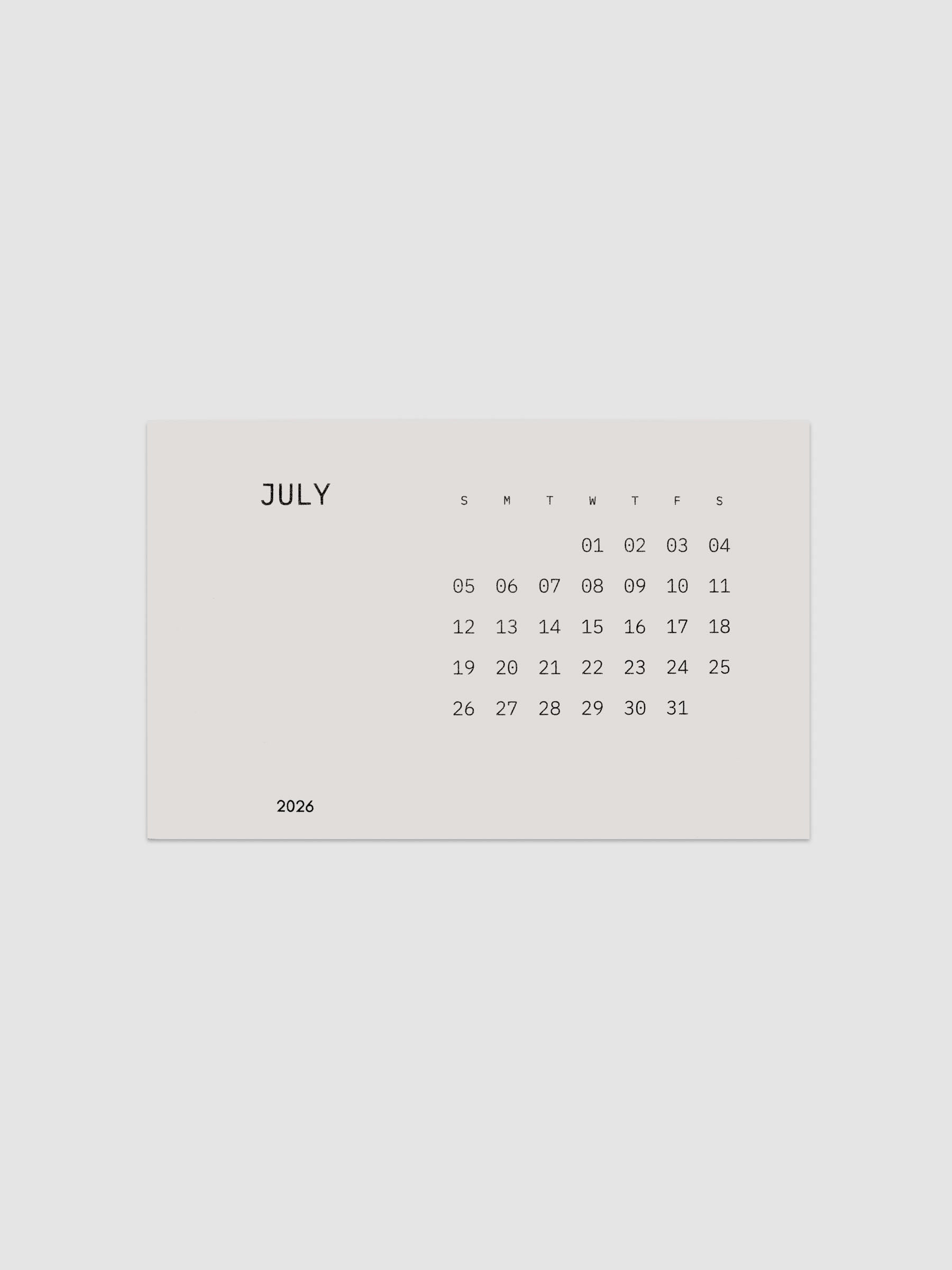 Pocket Calendar for July 2026