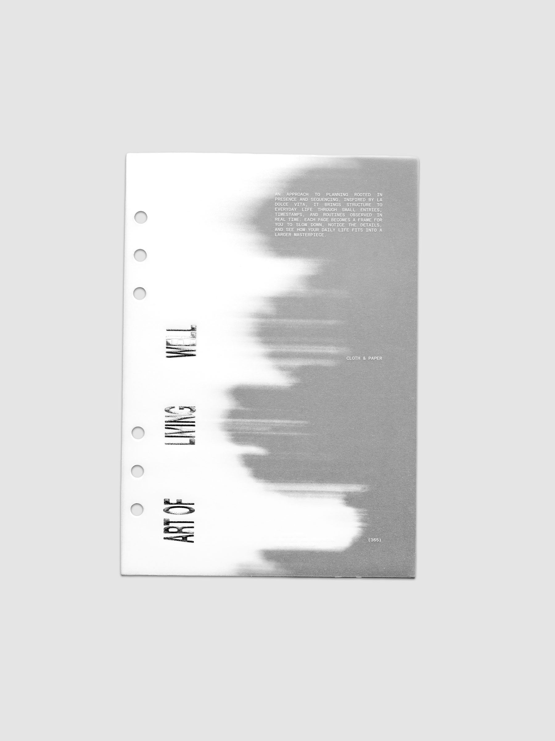La Dolce Vita Dashboard Duo in A5 6-Ring Punch, a vellum overlay printed in white ink with silver foil layered over a soft gray gradient cardstock base on a light gray background