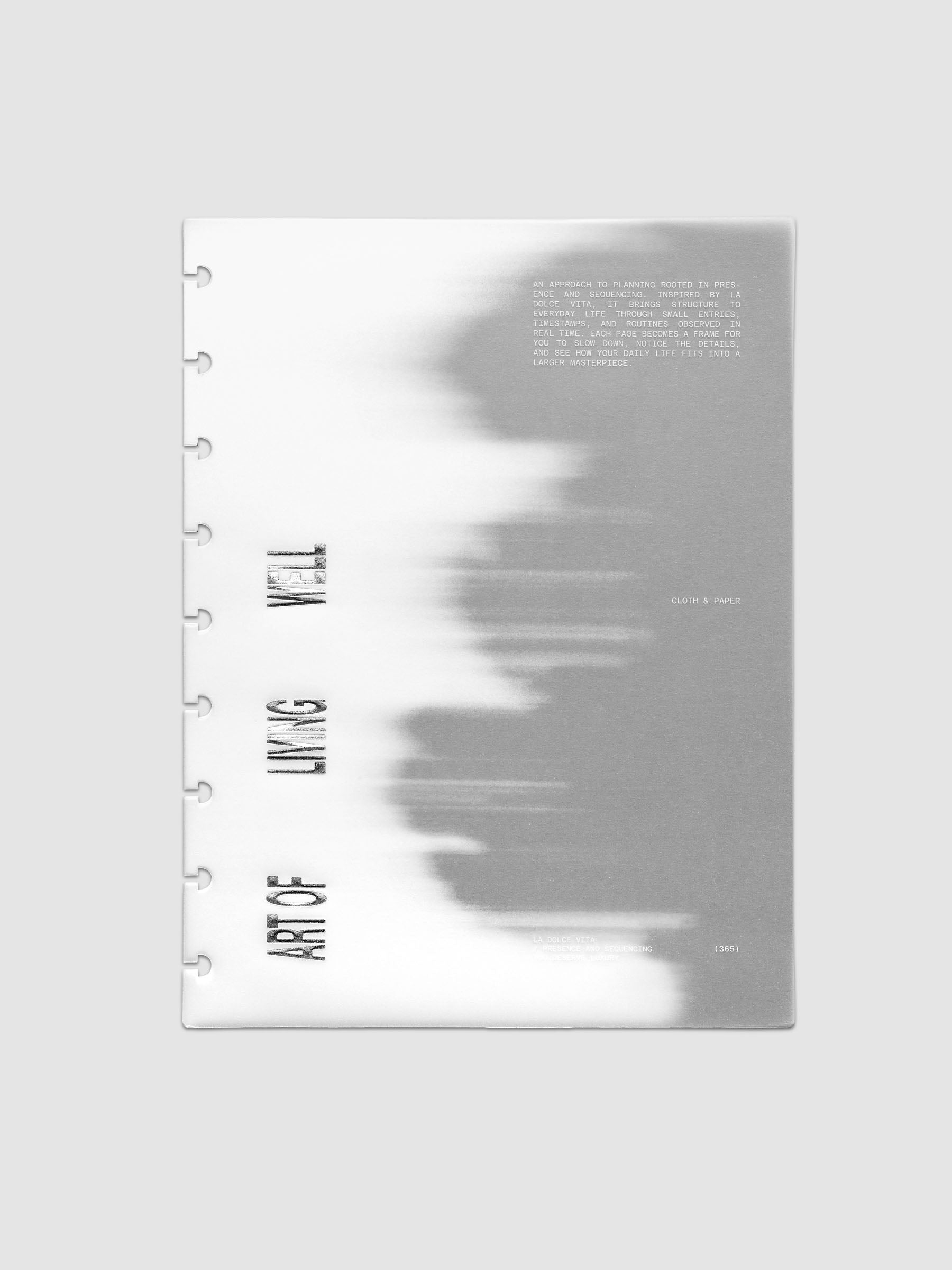 La Dolce Vita Dashboard Duo in HP Classic 9-Disc Punch, a vellum overlay printed in white ink with silver foil layered over a soft gray gradient cardstock base on a light gray background