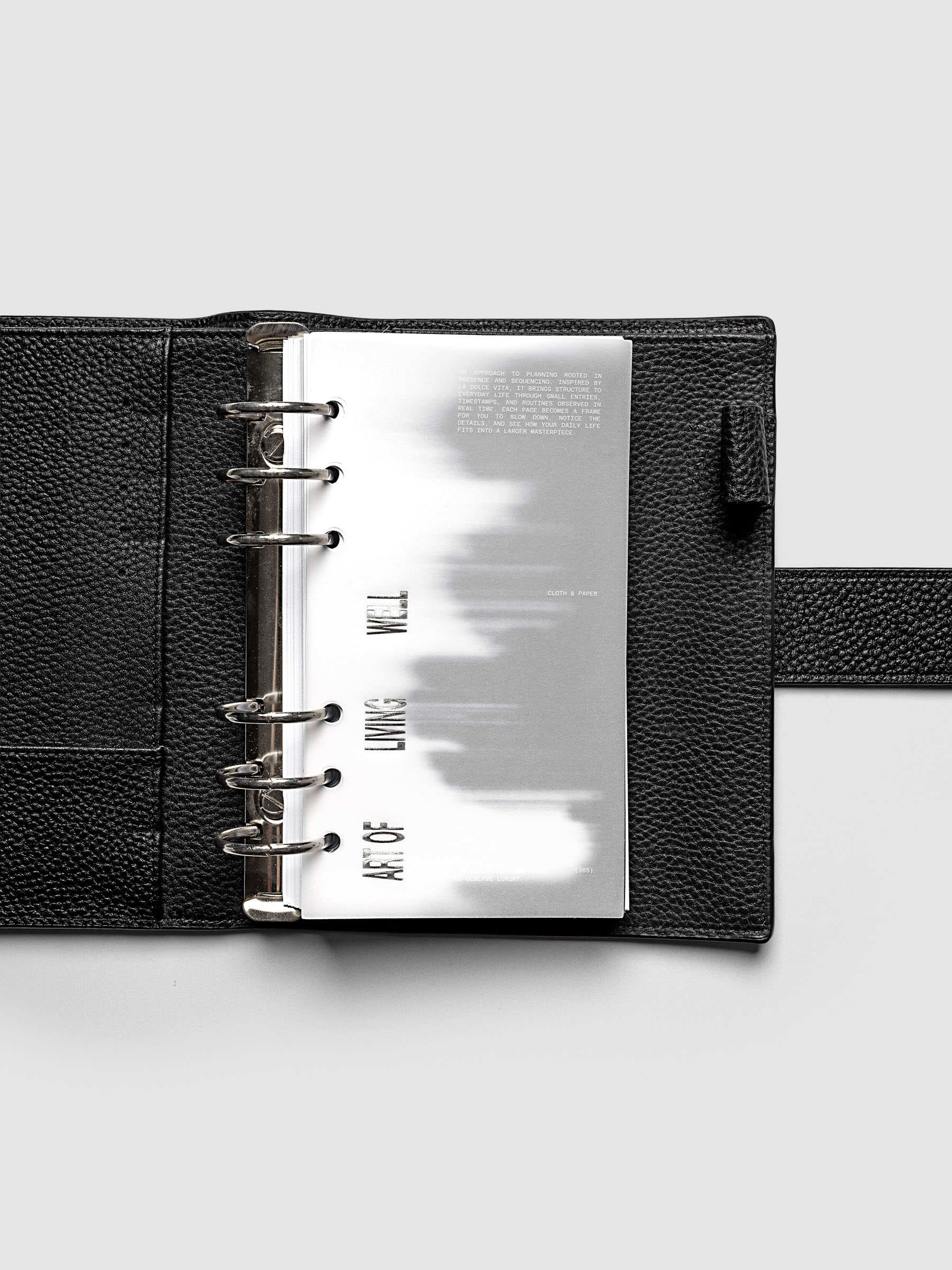 La Dolce Vita Dashboard Duo in Personal 6-Ring Punch, a vellum overlay printed in white ink with silver foil layered over a soft gray gradient cardstock base on a light gray background