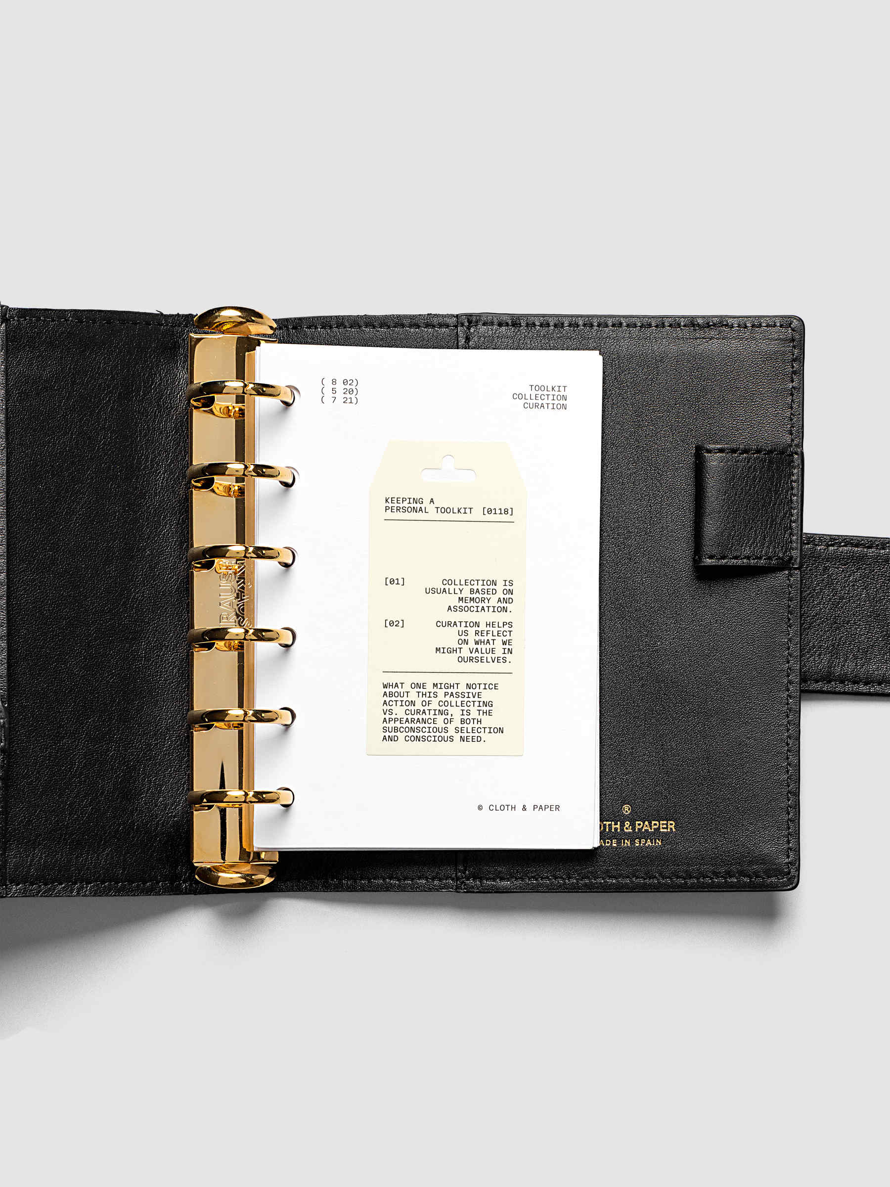 Personal Toolkit Planner Dashboard in Pocket 6-Ring Punch, a cardstock dashboard with an affixed warm gray printed tag in black type on a light gray background