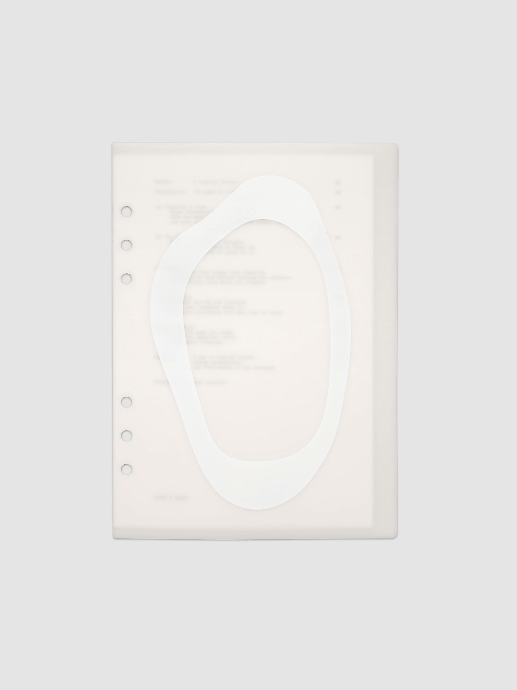 Continuation Planner Cover + Dashboard Set in A5 6-Ring Punch. Milky white frosted plastic cover with a spot gloss organic shape over a black-printed paper dashboard. Image 1 of 5.