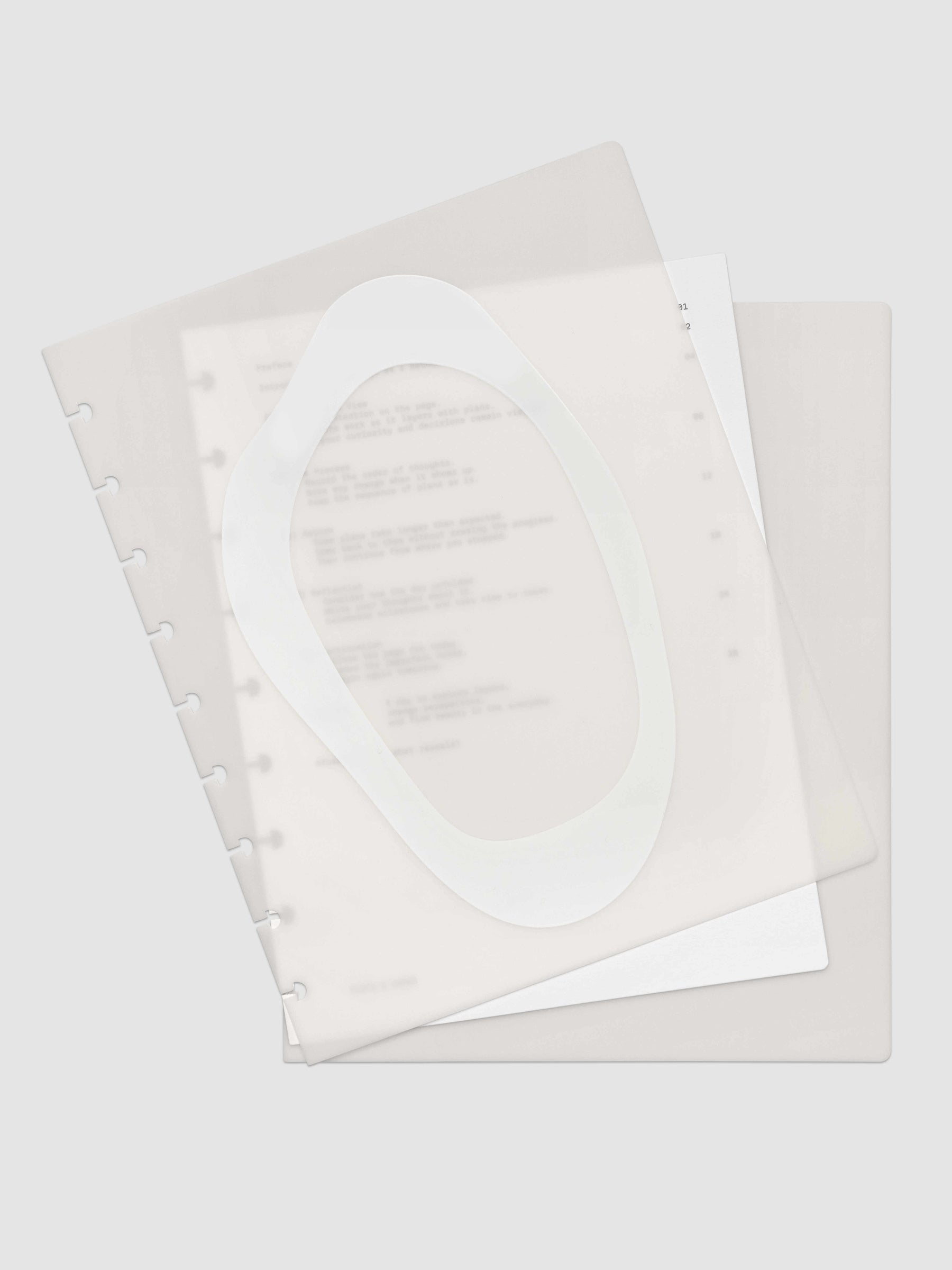 Continuation Planner Cover + Dashboard Set in HP Classic. Milky white frosted plastic cover with a spot gloss organic shape over a black-printed paper dashboard. Image 2 of 3.
