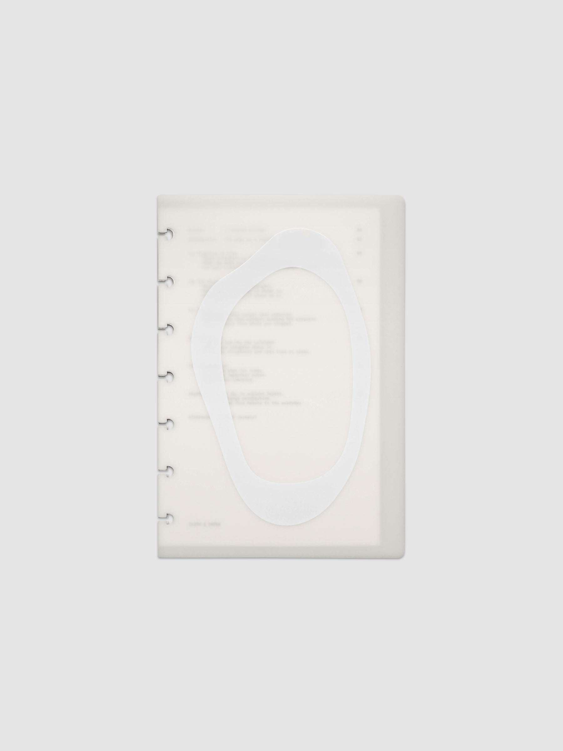 Continuation Planner Cover + Dashboard Set in HP Mini. Milky white frosted plastic cover with a spot gloss organic shape over a black-printed paper dashboard. Image 1 of 3.