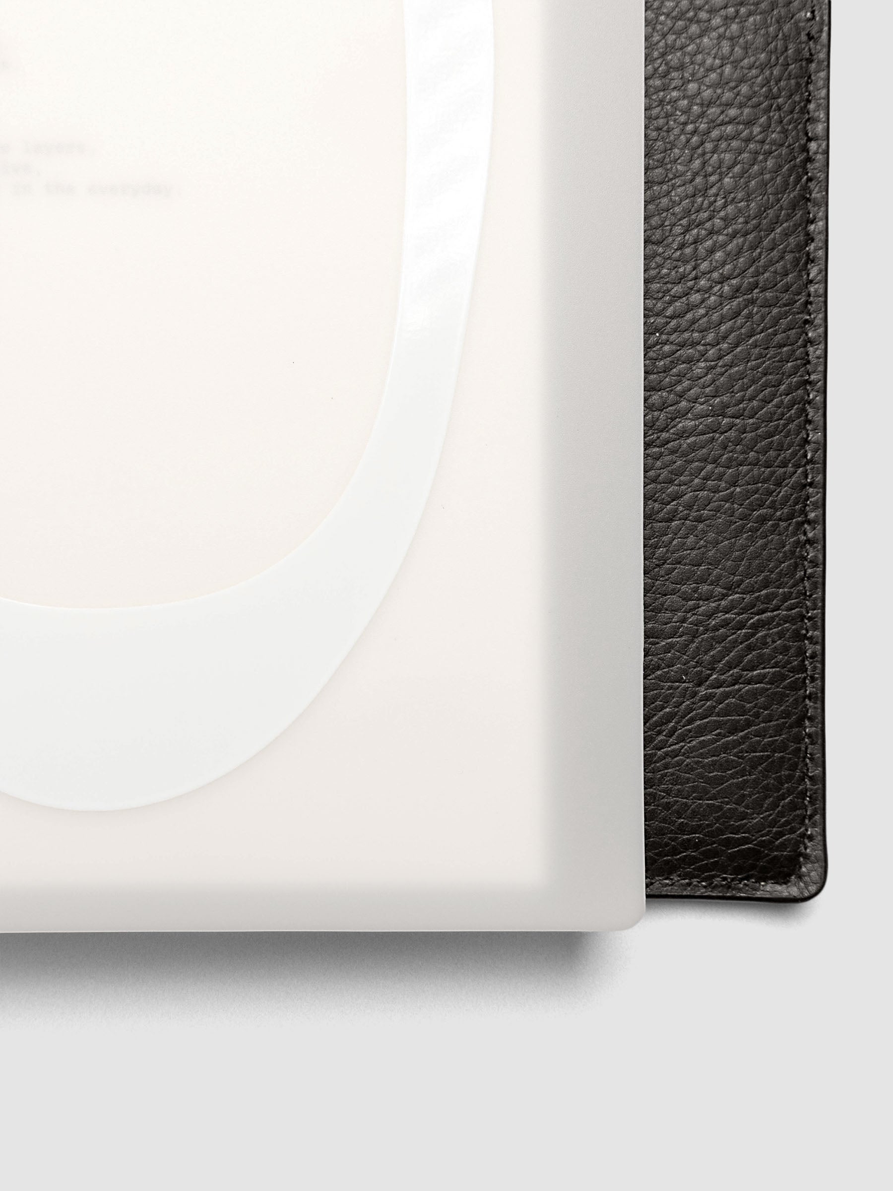 Continuation Planner Cover + Dashboard Set in Half Letter 8-Disc Punch. Milky white frosted plastic cover with a spot gloss organic shape over a black-printed paper dashboard. Image 6 of 6.