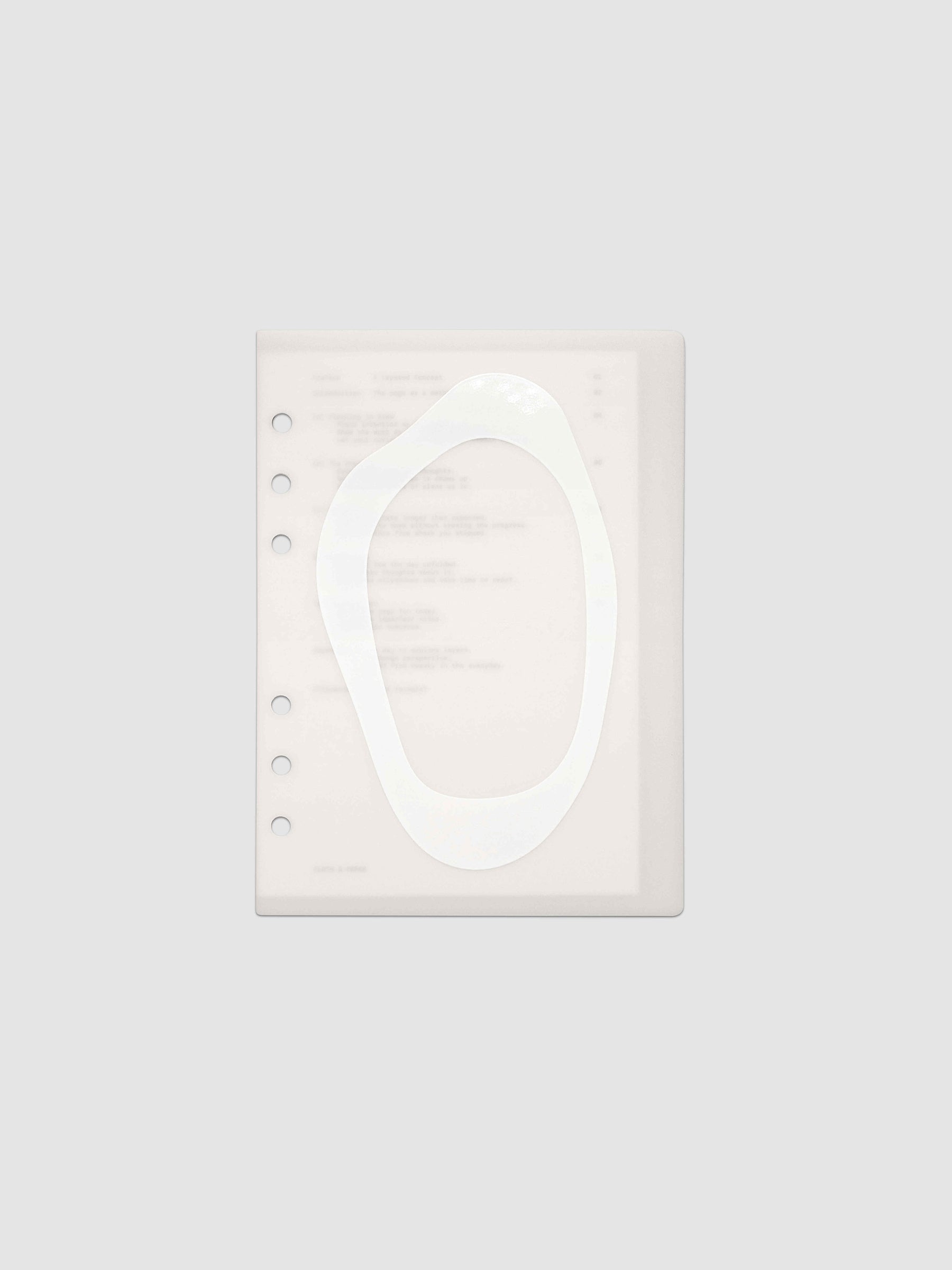 Continuation Planner Cover + Dashboard Set in Personal Wide. Milky white frosted plastic cover with a spot gloss organic shape over a black-printed paper dashboard. Image 1 of 3.