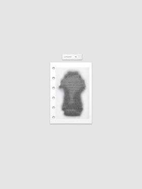 Silhouette Planner Dashboard in Pocket. Greyscale silhouette print with embossed text on paper. Image 1 of 2.