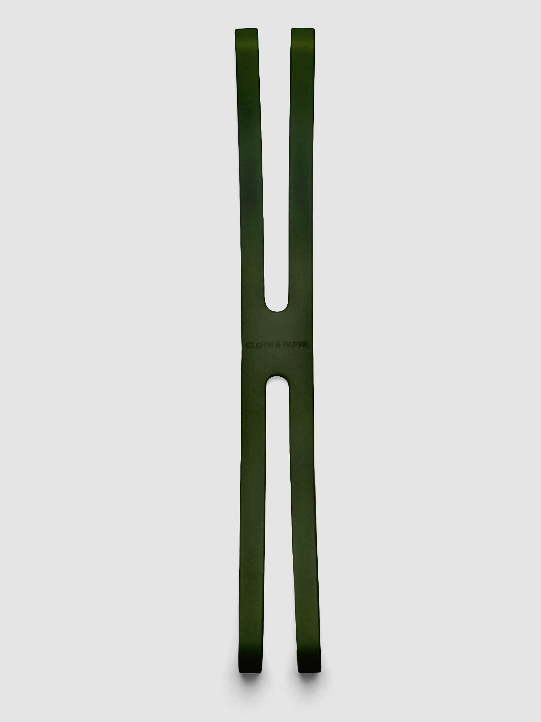 Large olive planner closure band shown flat on a grey background.