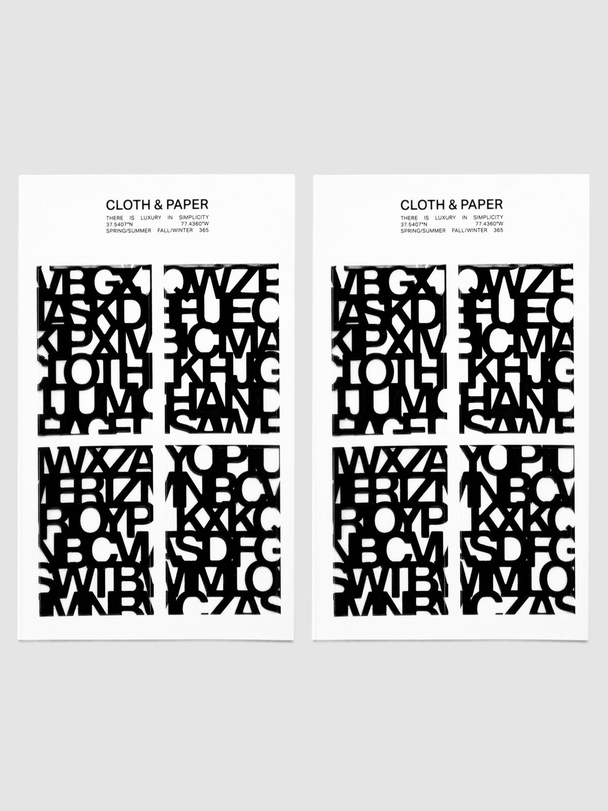 Both Avant Garde sheets of Label Stickers | Precision side by side, showing eight sticker panels of the black Precision letter pattern