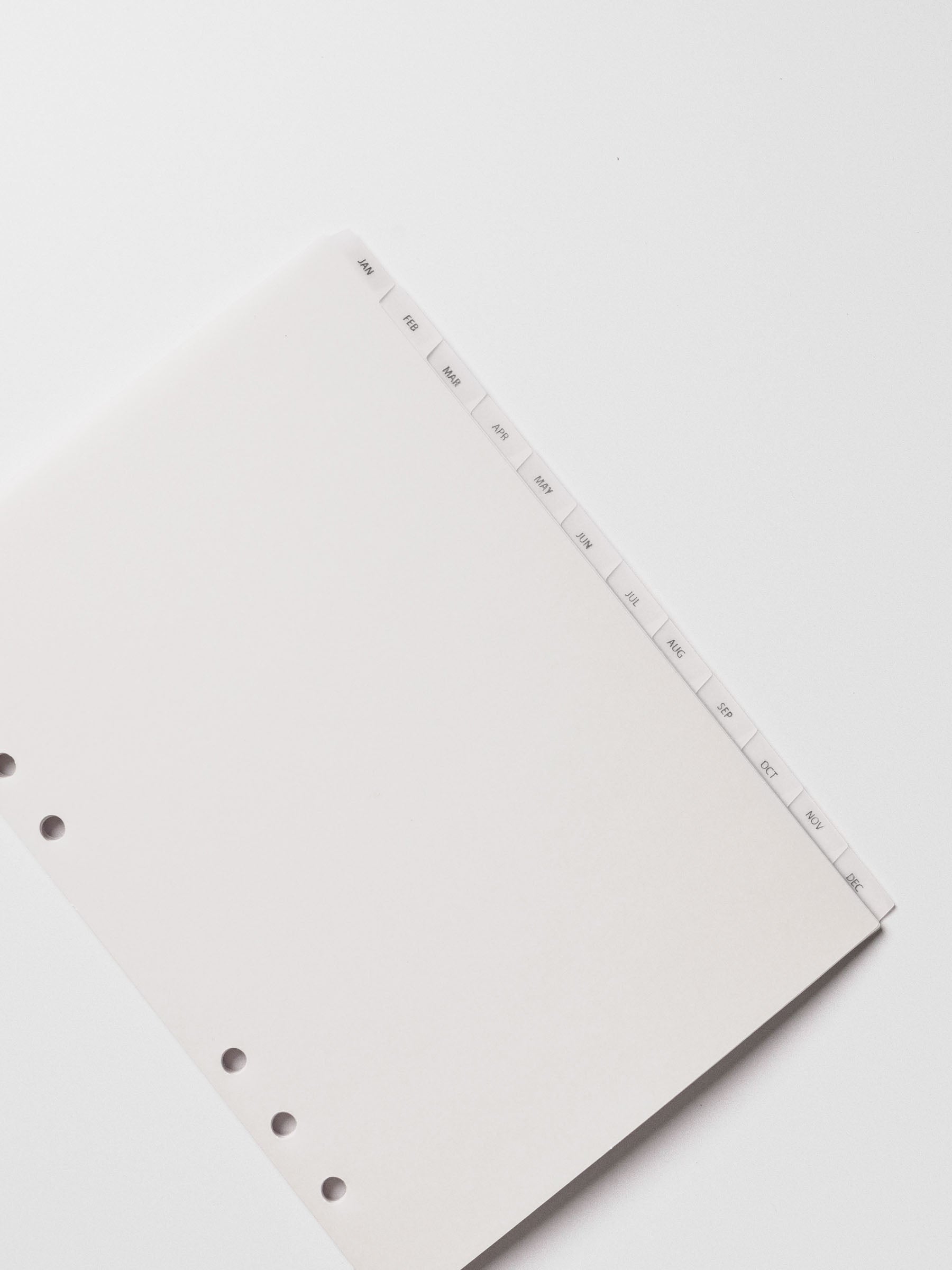 A5 vellum dividers shown on a grey background at an angle.