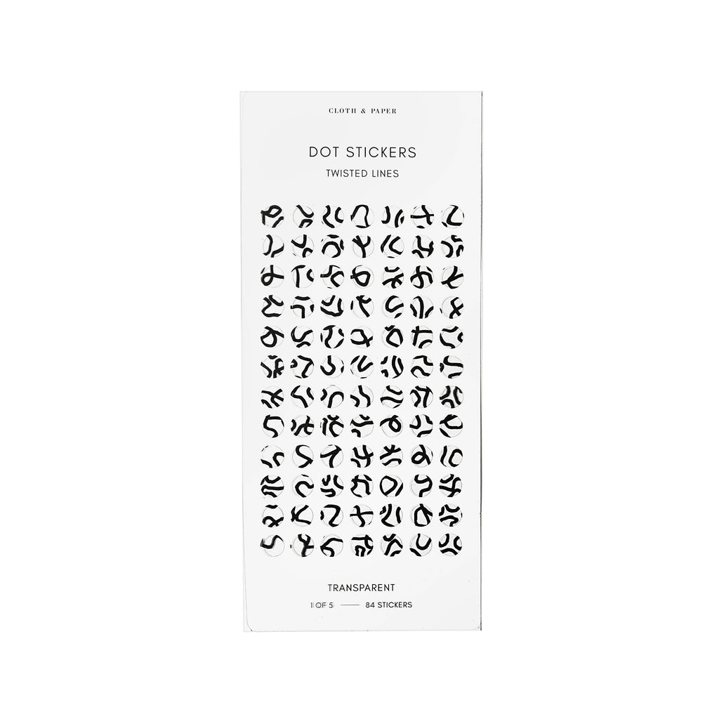 Twisted Lines Dot Sticker Set, Transparent, Cloth and Paper. Twisted line stickers displayed on a white background. Size shown is small. 