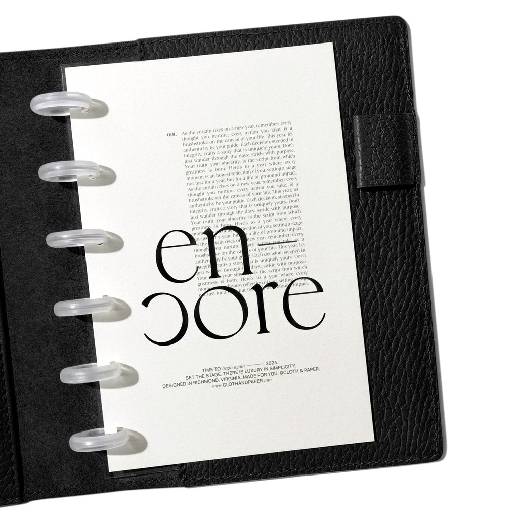 Encore Dashboard in use inside a leather folio. Size shown is CP Petite.