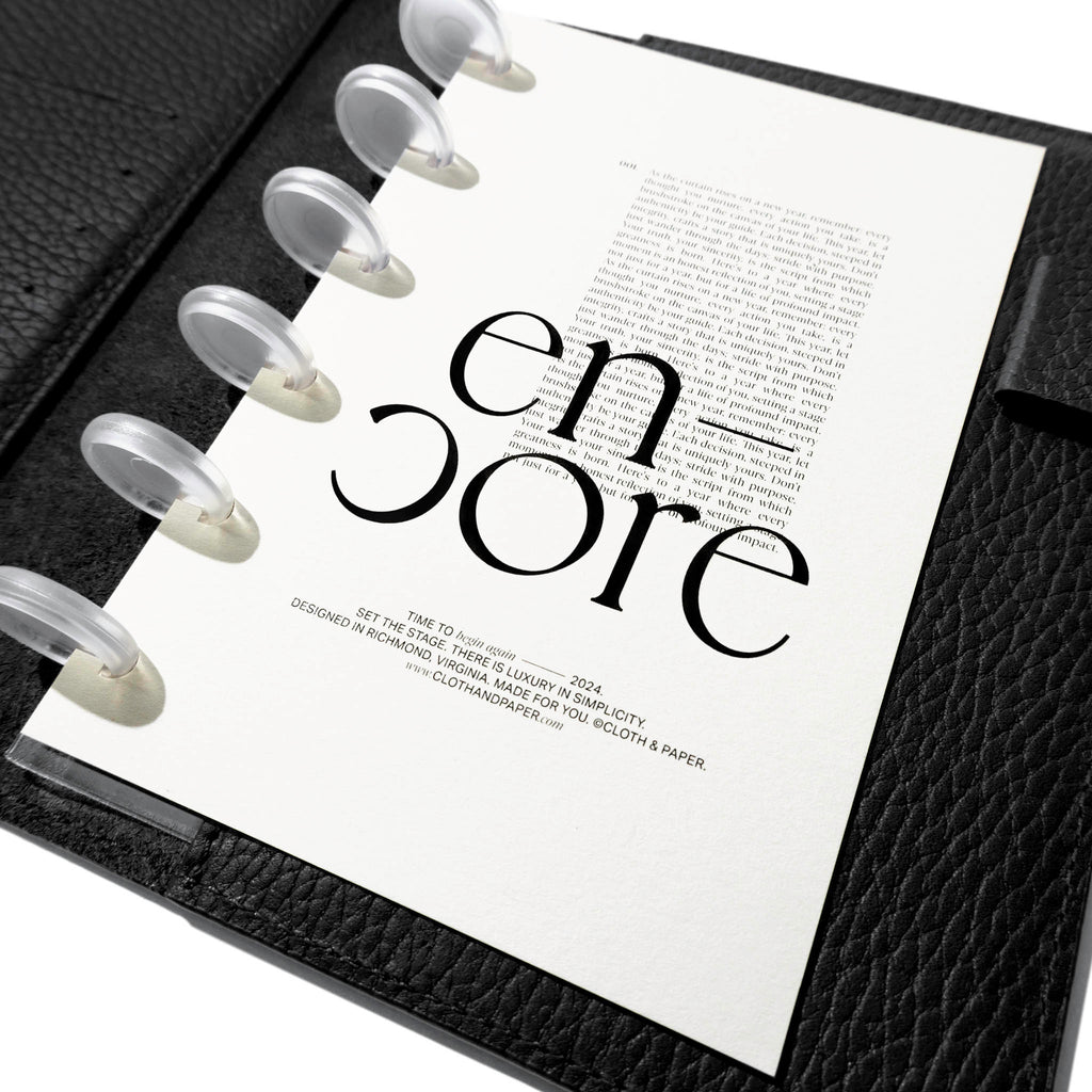 Encore Dashboard in use inside a leather folio. Size shown is CP Petite.