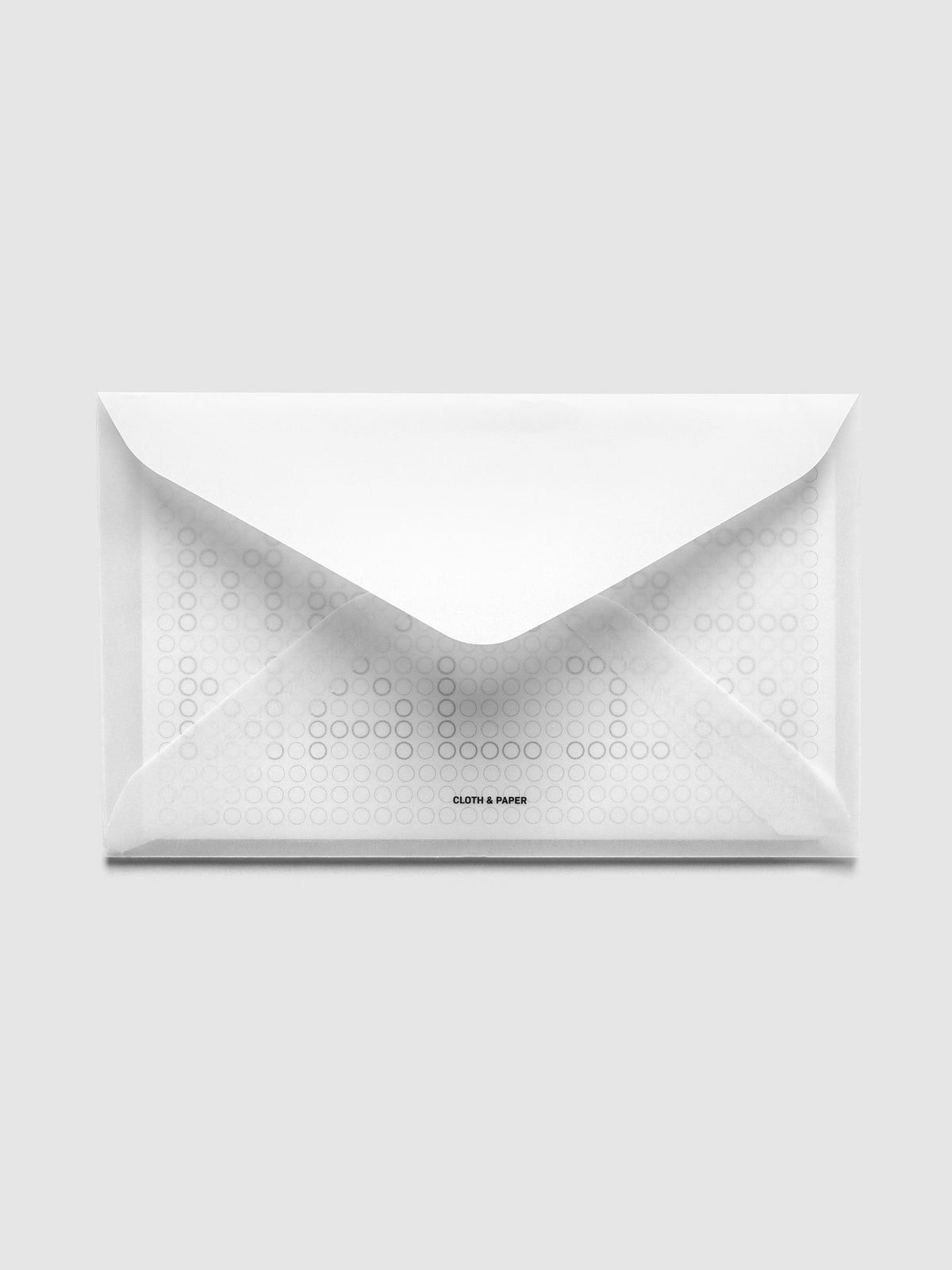Archive Index Cards Set of 5, back of the vellum envelope, flap open, the circle grid showing through