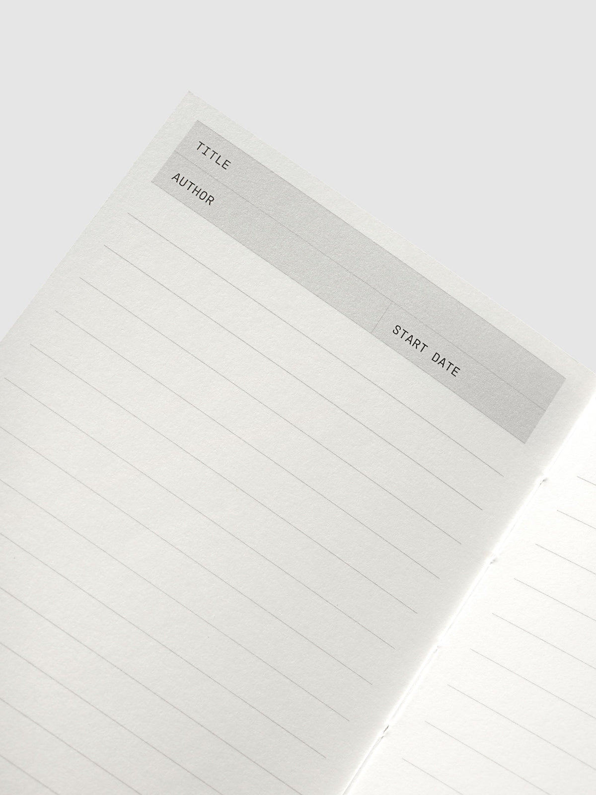 Bibliophile Notebook Pocket, close-up of the Title, Author and Start Date fields
