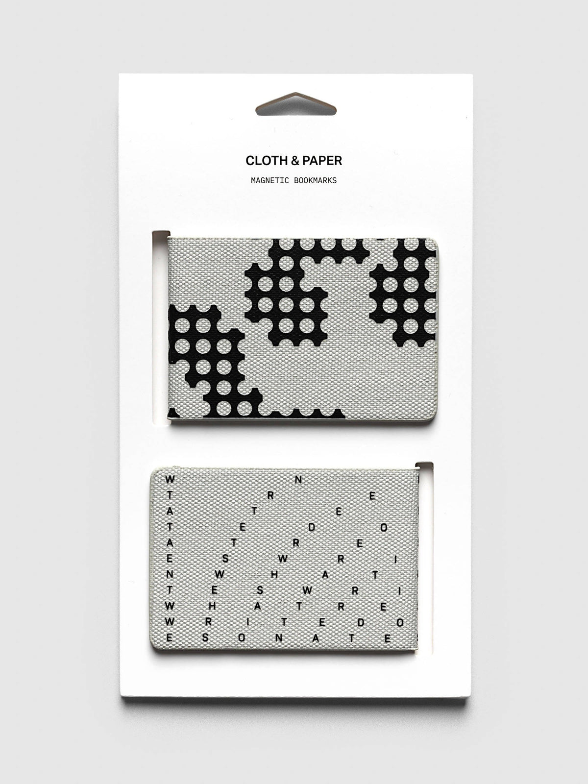 Magnetic Bookmarks Punched Holes & Margin, the pair in its Cloth & Paper packaging