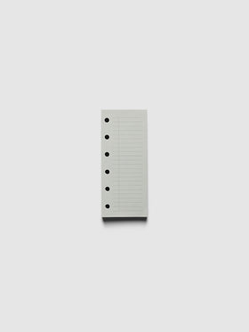 System Punch Pad, Pocket 6-Ring Punch, pale grey pad of ruled task list sheets lying flat, round ring holes along the left edge
