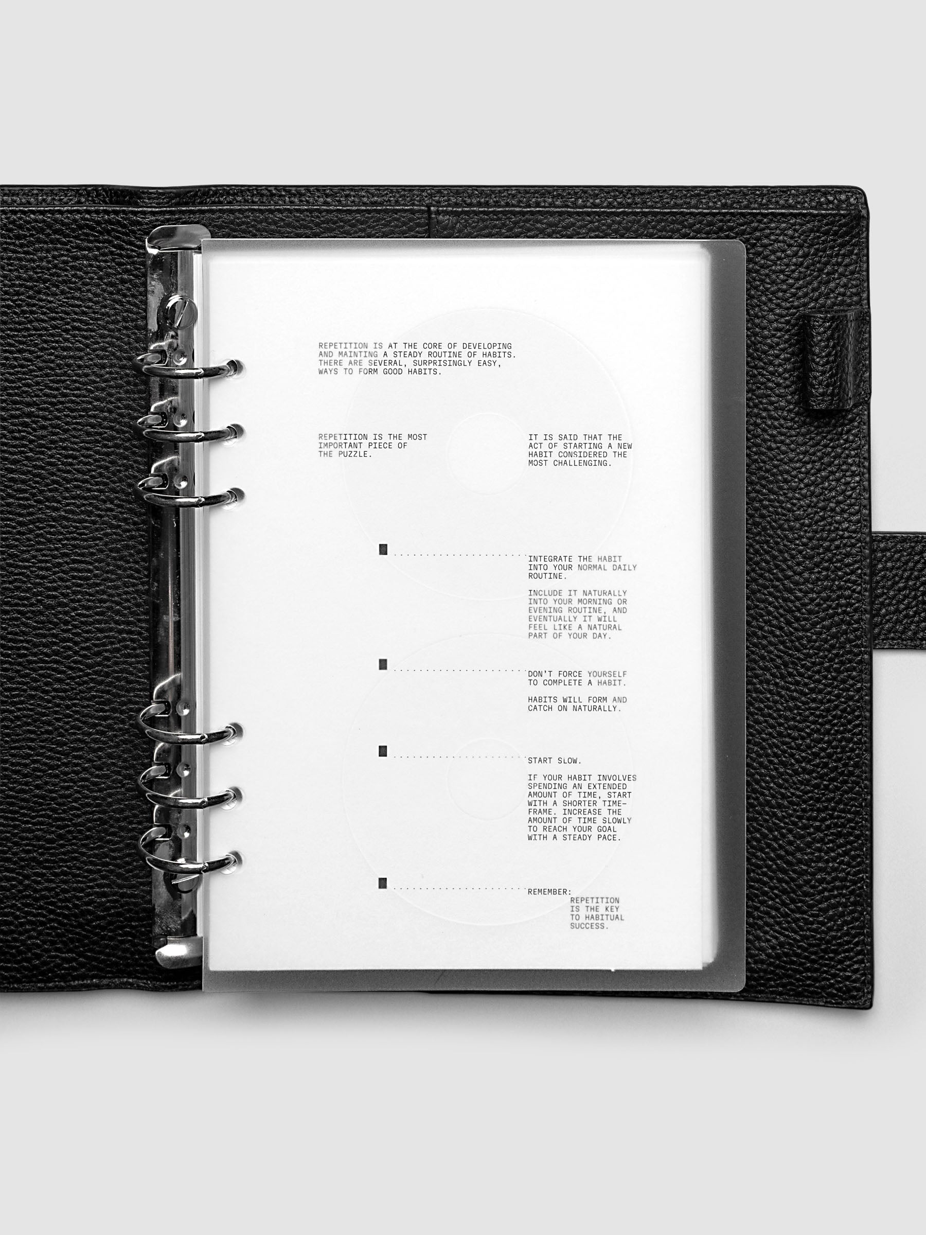 On Repeat Planner Cover + Dashboard Set  shown in a black, A5 agenda.