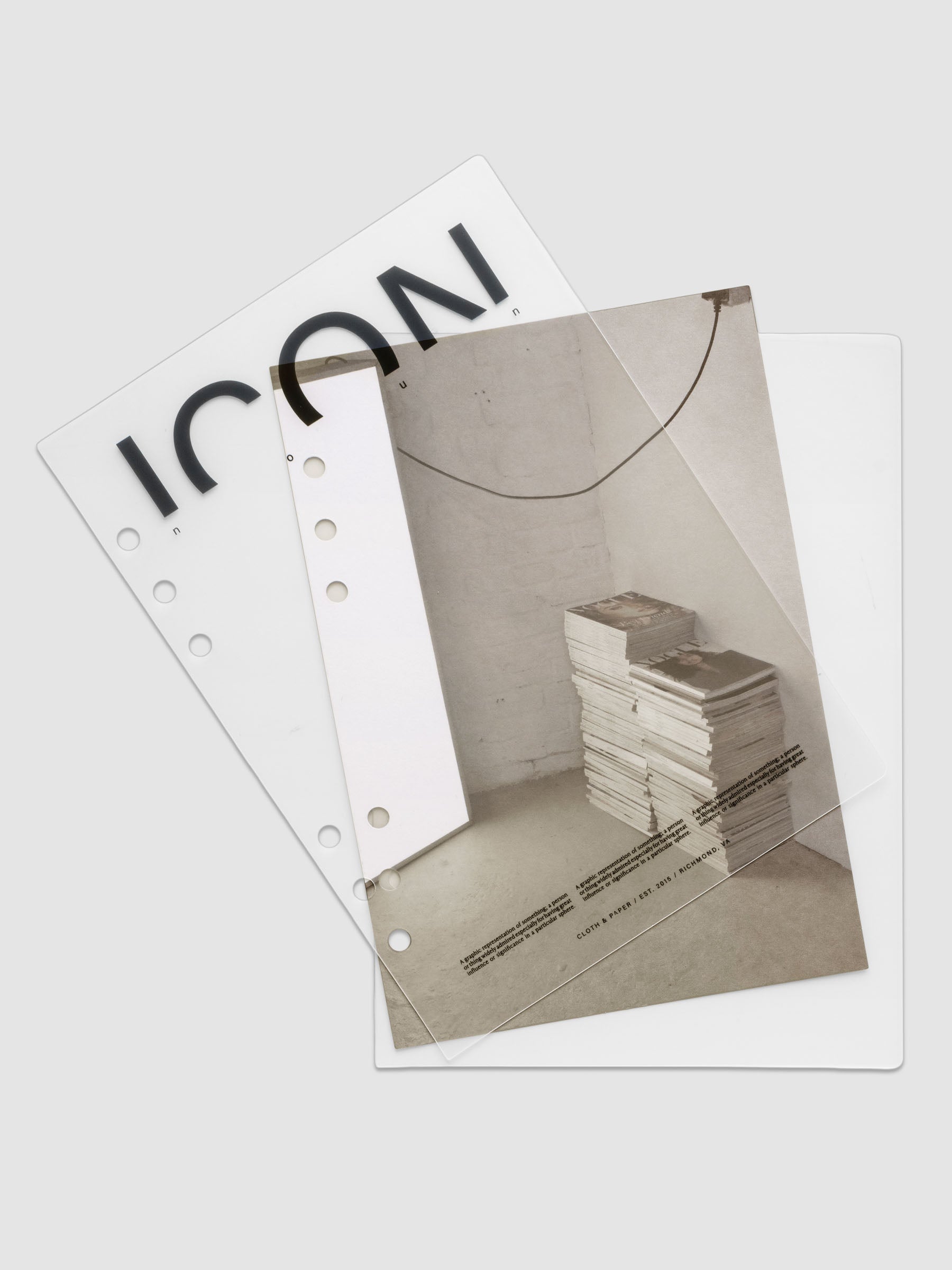 Clear planner cover with black text and a photographic dashboard shown pre-punched for 6-ring planners in size A5.