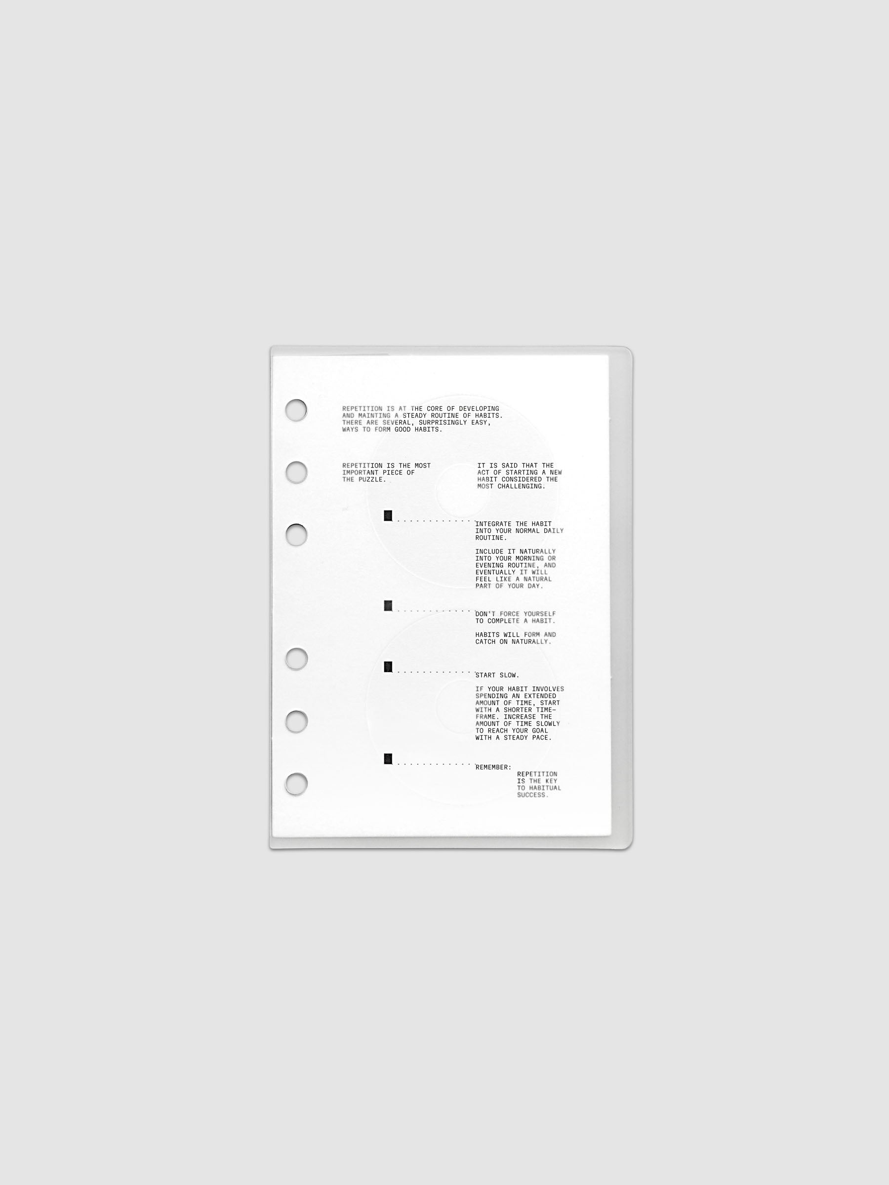 On Repeat Planner Cover + Dashboard Set  shown in size A6, pre-punched for 6-ring binders.