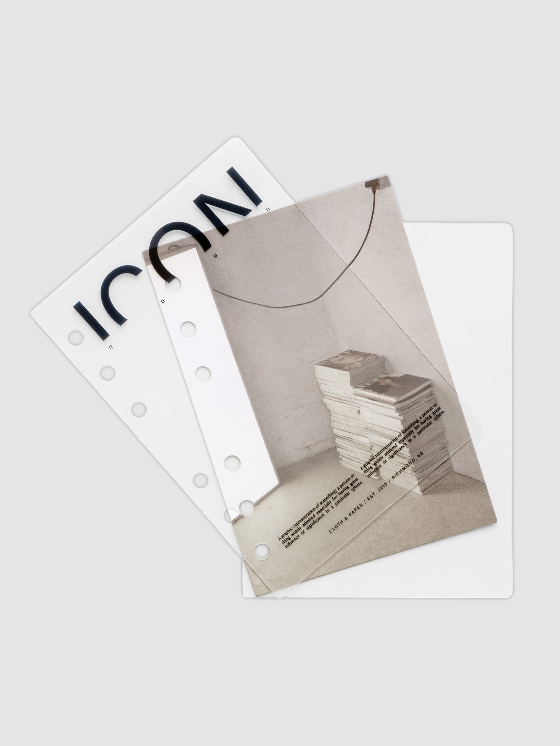 Clear planner cover with black text and a photographic dashboard shown pre-punched for 6-ring planners in size A6.