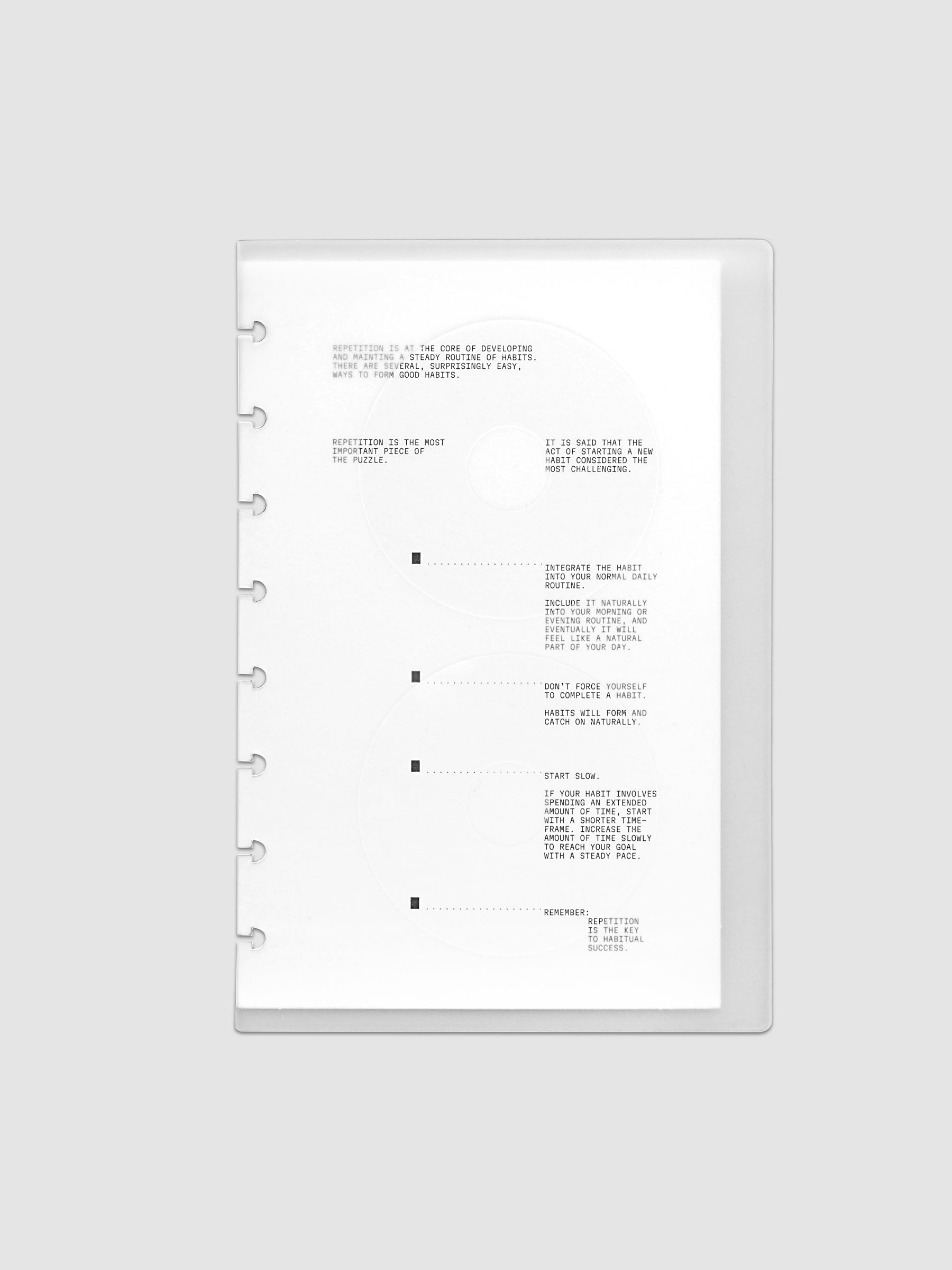 On Repeat Planner Cover + Dashboard Set  shown in size Half Letter, pre-punched for discbound notebooks and planners.