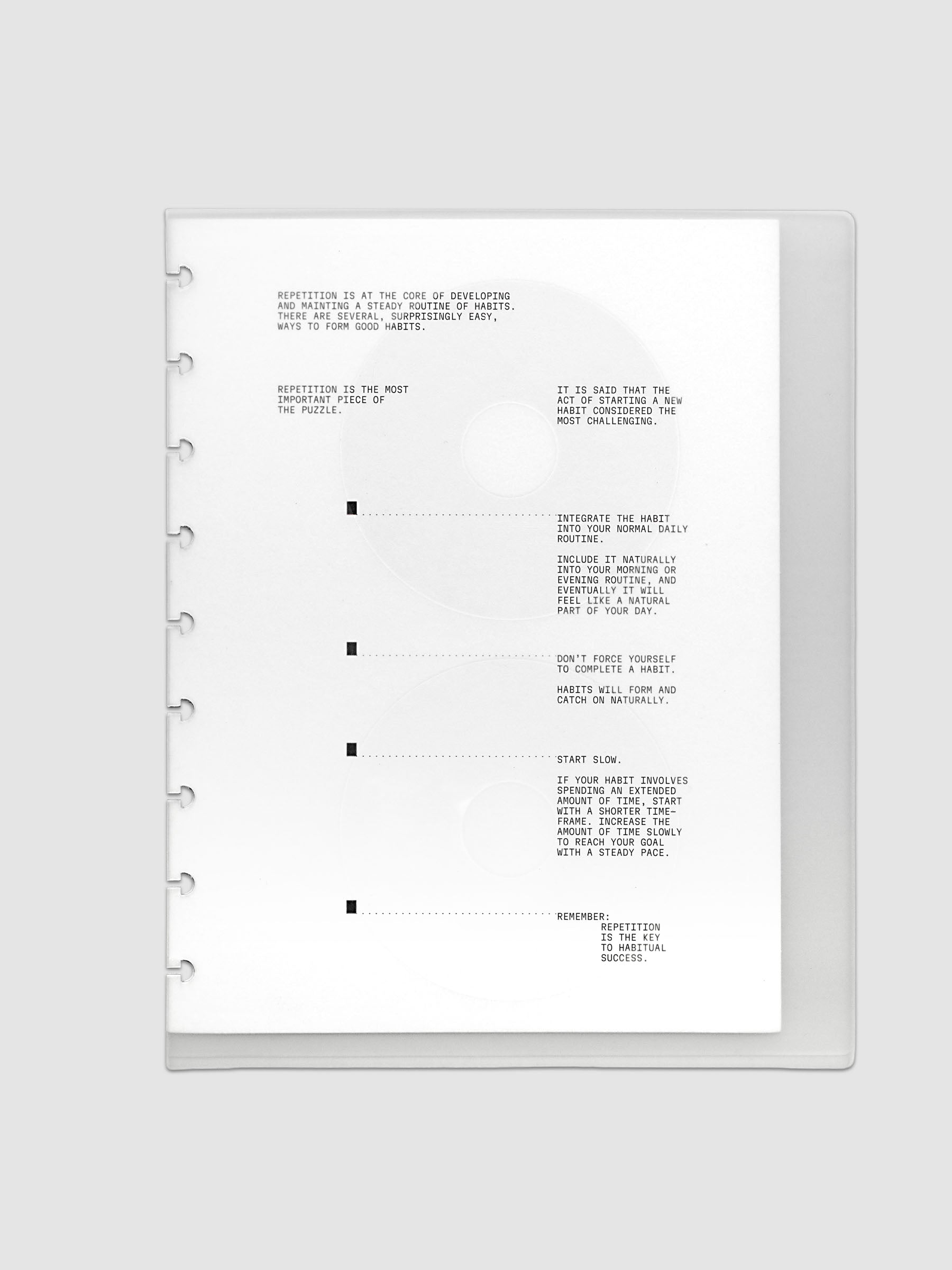 On Repeat Planner Cover + Dashboard Set  shown in size HP Classic, pre-punched for discbound notebooks and planners.