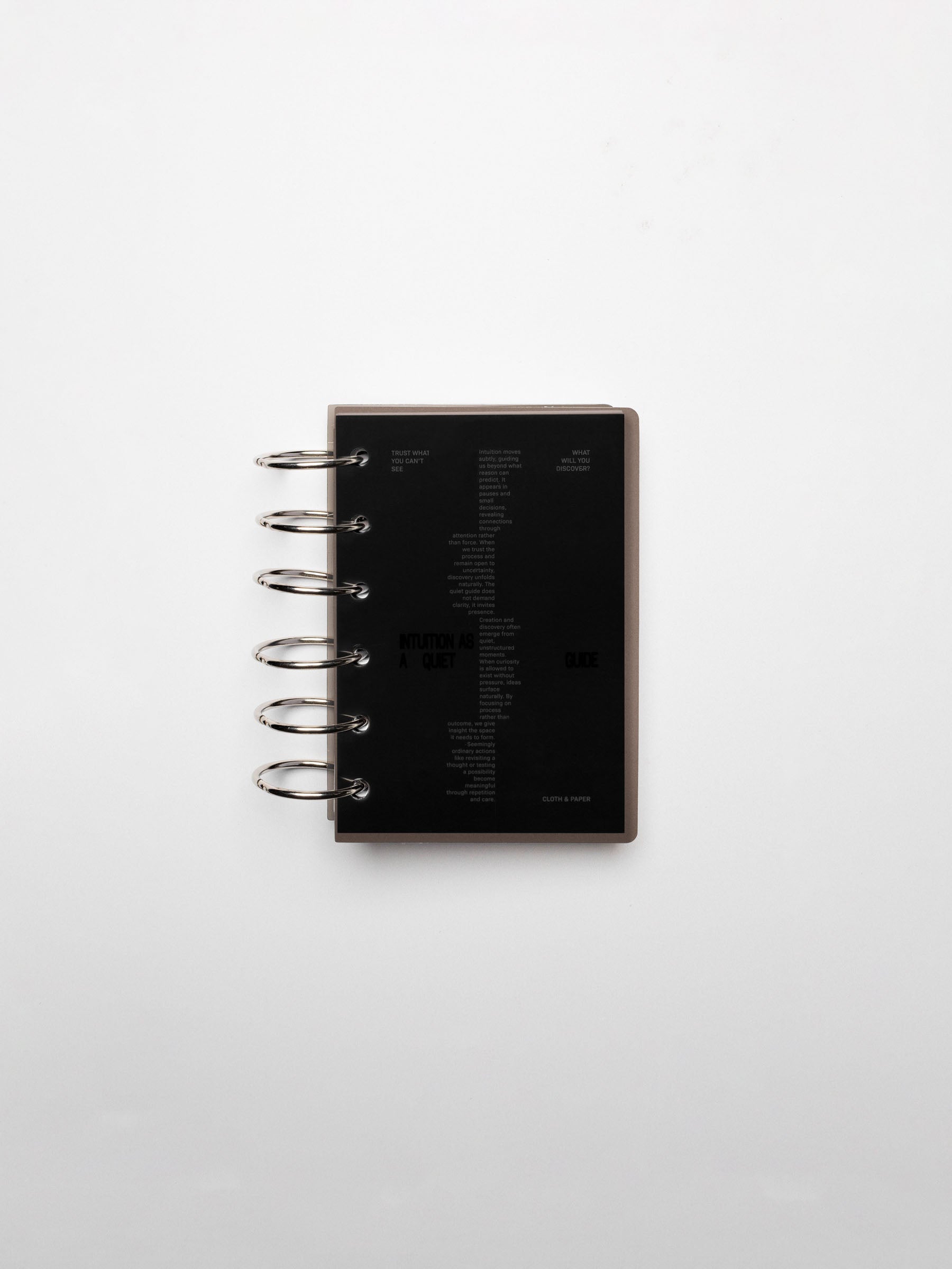 Black Intuition Ultra Thin Planner Cover + Dashboard Set in size Pocket 6-Ring shown inside a planner