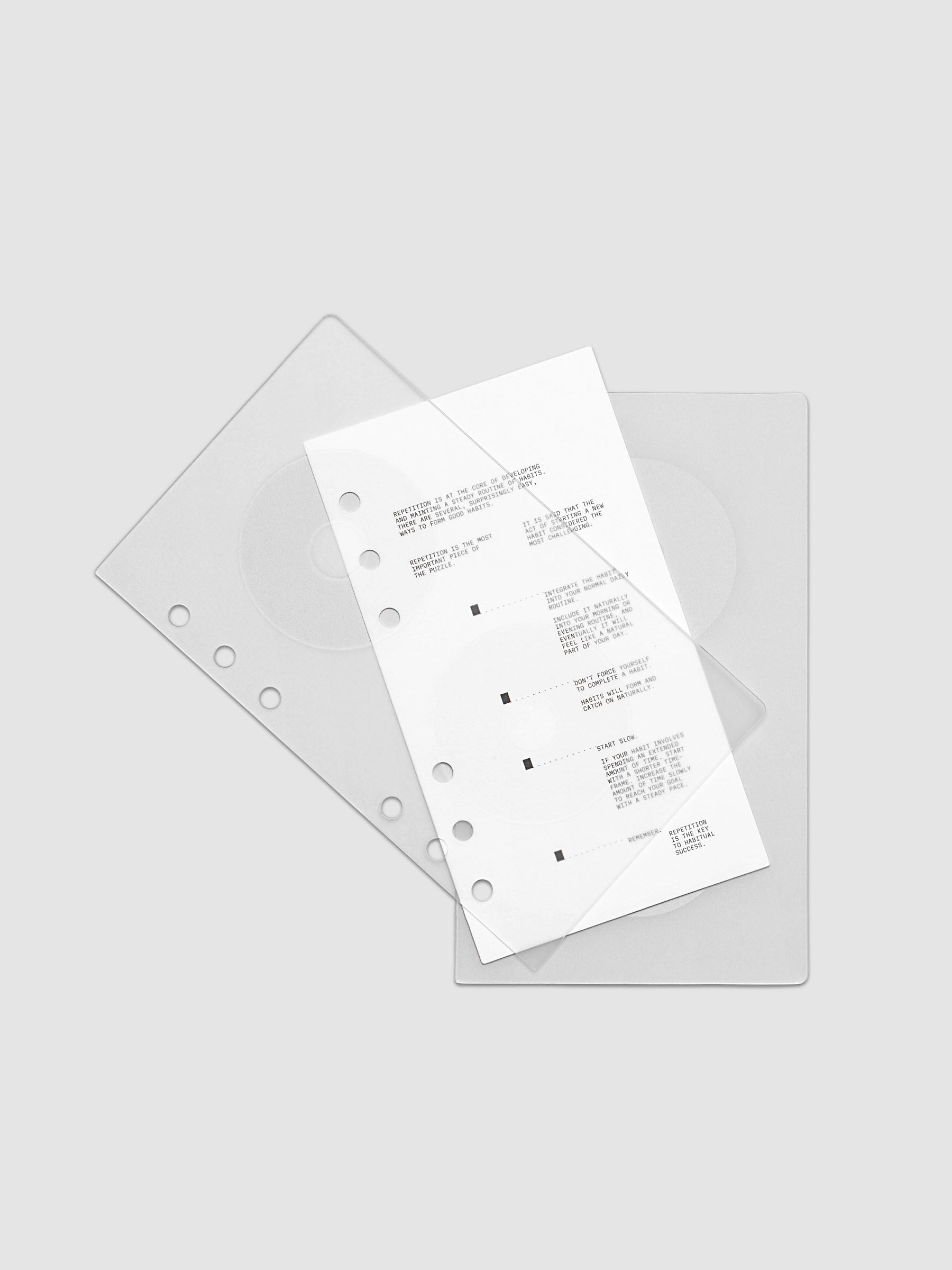 On Repeat Planner Cover + Dashboard Set  shown fanned out in size Personal, pre-punched for 6-ring binders.