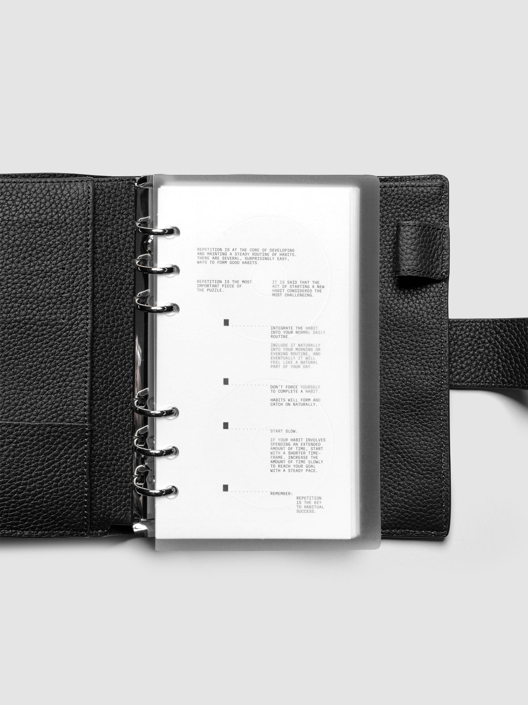 On Repeat Planner Cover + Dashboard Set  shown in a black, Personal agenda.
