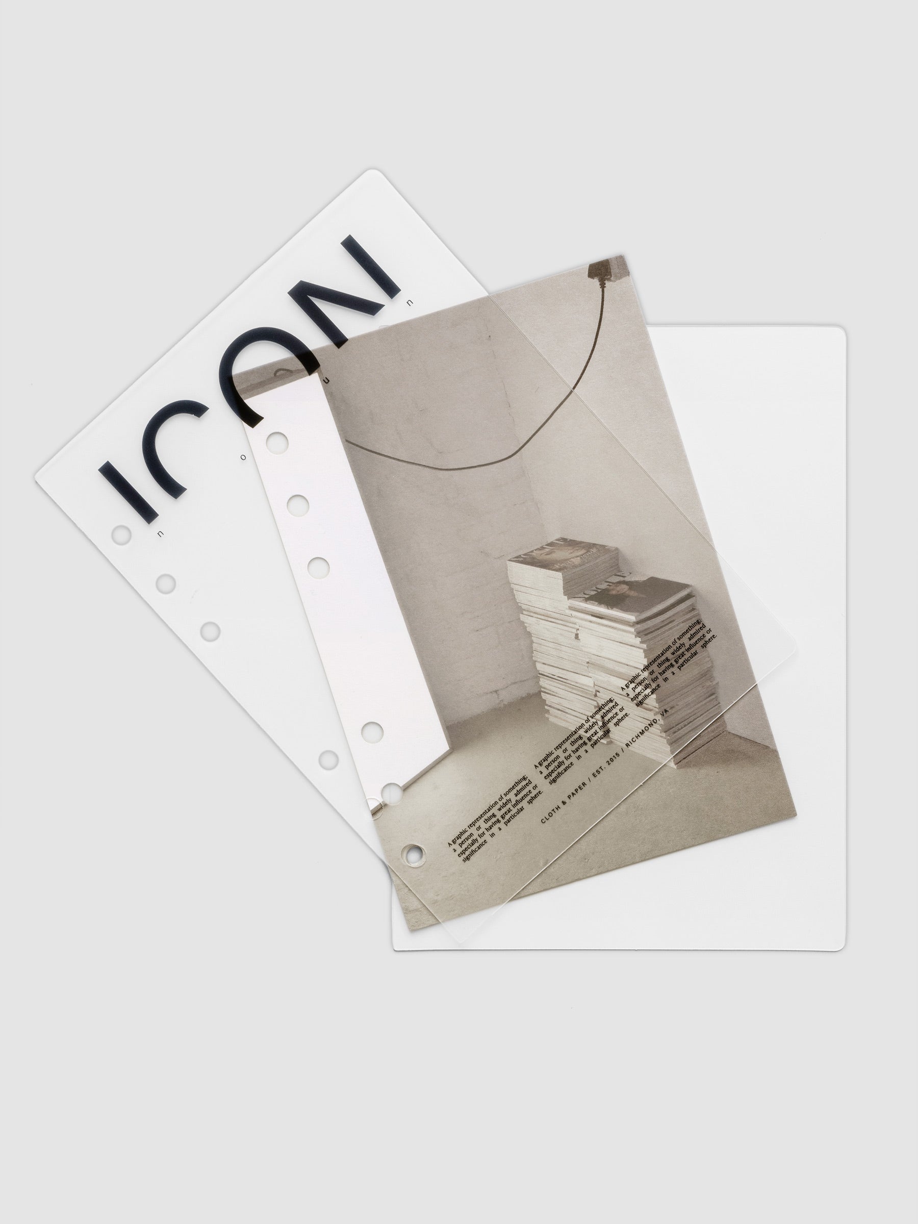 Clear planner cover with black text and a photographic dashboard shown pre-punched for 6-ring planners in size Personal Wide.