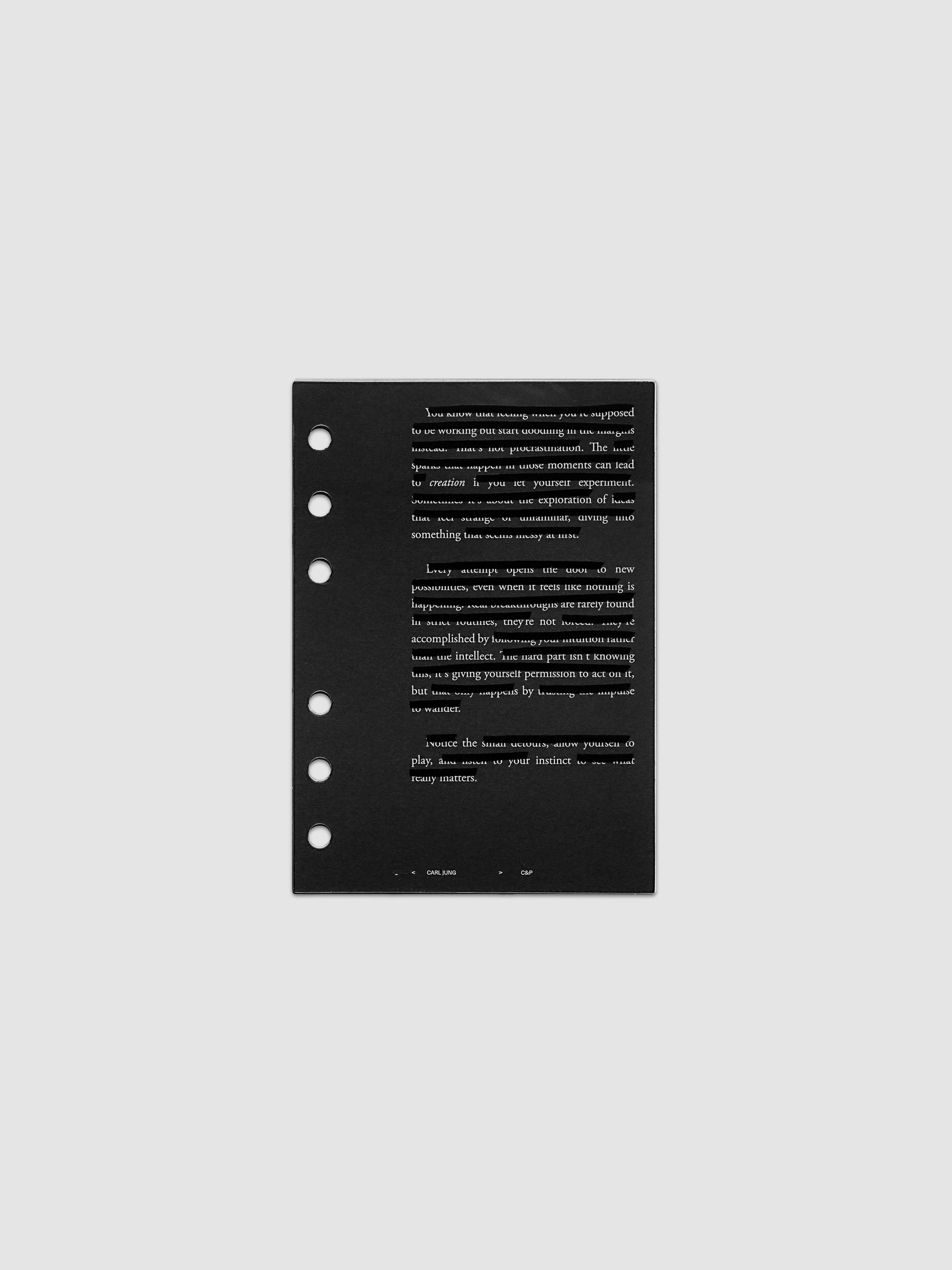 Black, white, and transparent dual layer planner dashboard shown in size A6 6-Ring Punch