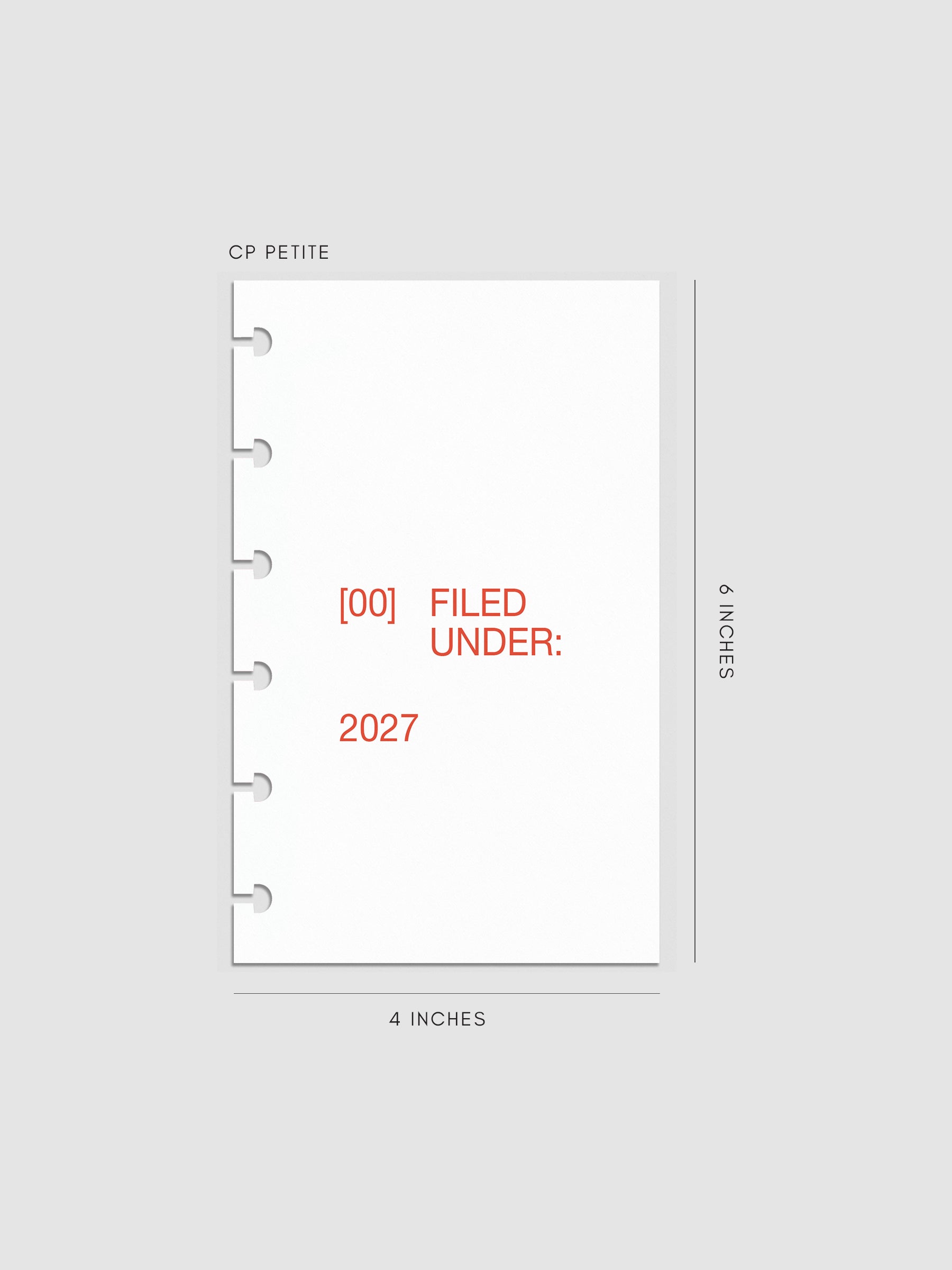2027 Front + Monthly Dashboard Overlays, Saffron, CP Petite 6-Disc Punch, set of 13 translucent vellum overlays including a front cover overlay and 12 monthly dashboards printed in red and orange ink