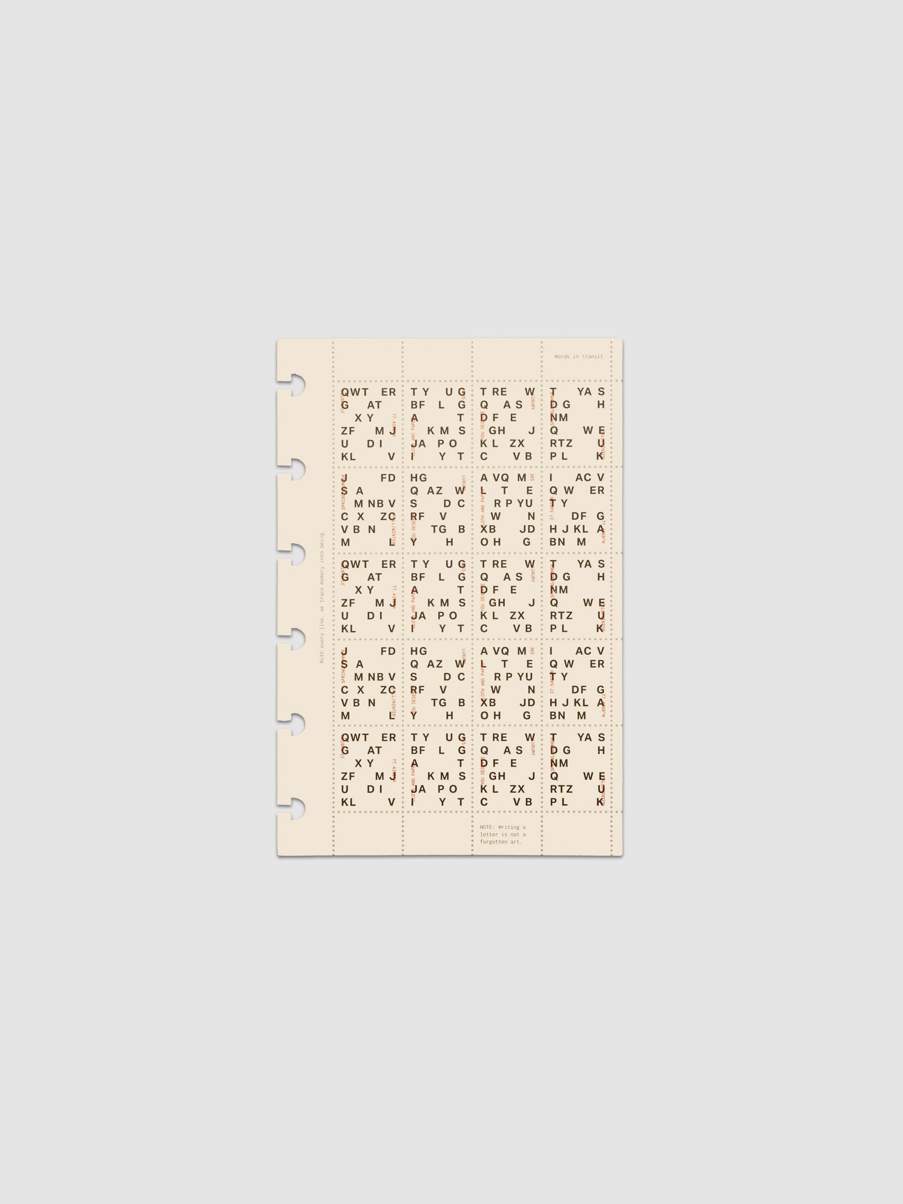 Cream colored Stamp Sheet Planner Dashboard with black text design shown in size CP Petite against a grey background.