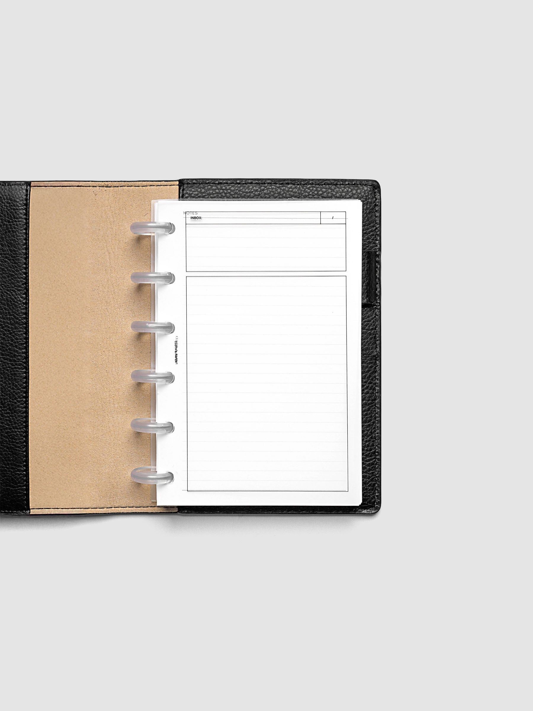 Crystal Clear Inbox Planner Dashboard shown inside a CP Petite sized folio.
