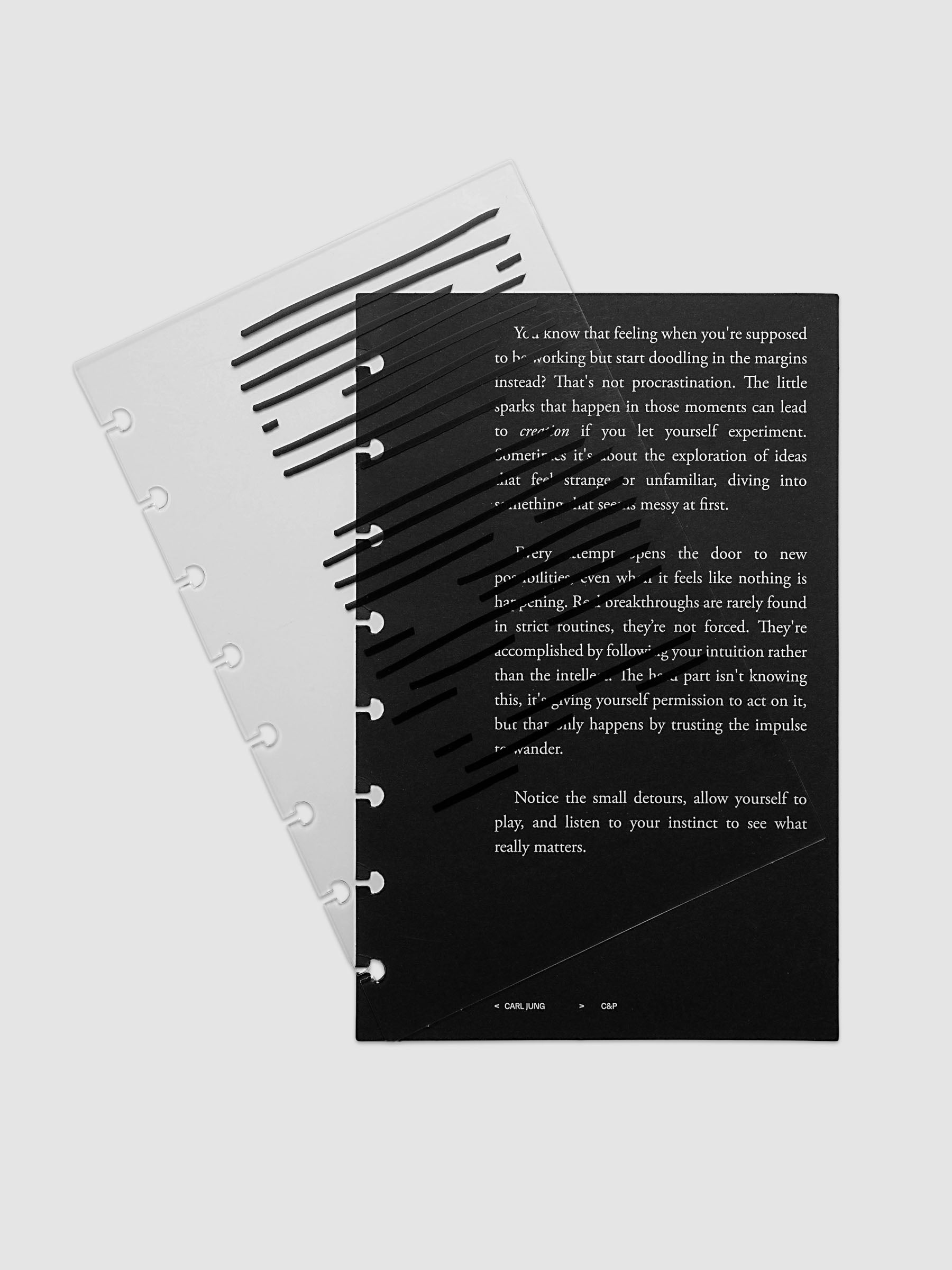 Black, white, and transparent dual layer planner dashboard shown in size Half Letter 8-Disc Punch