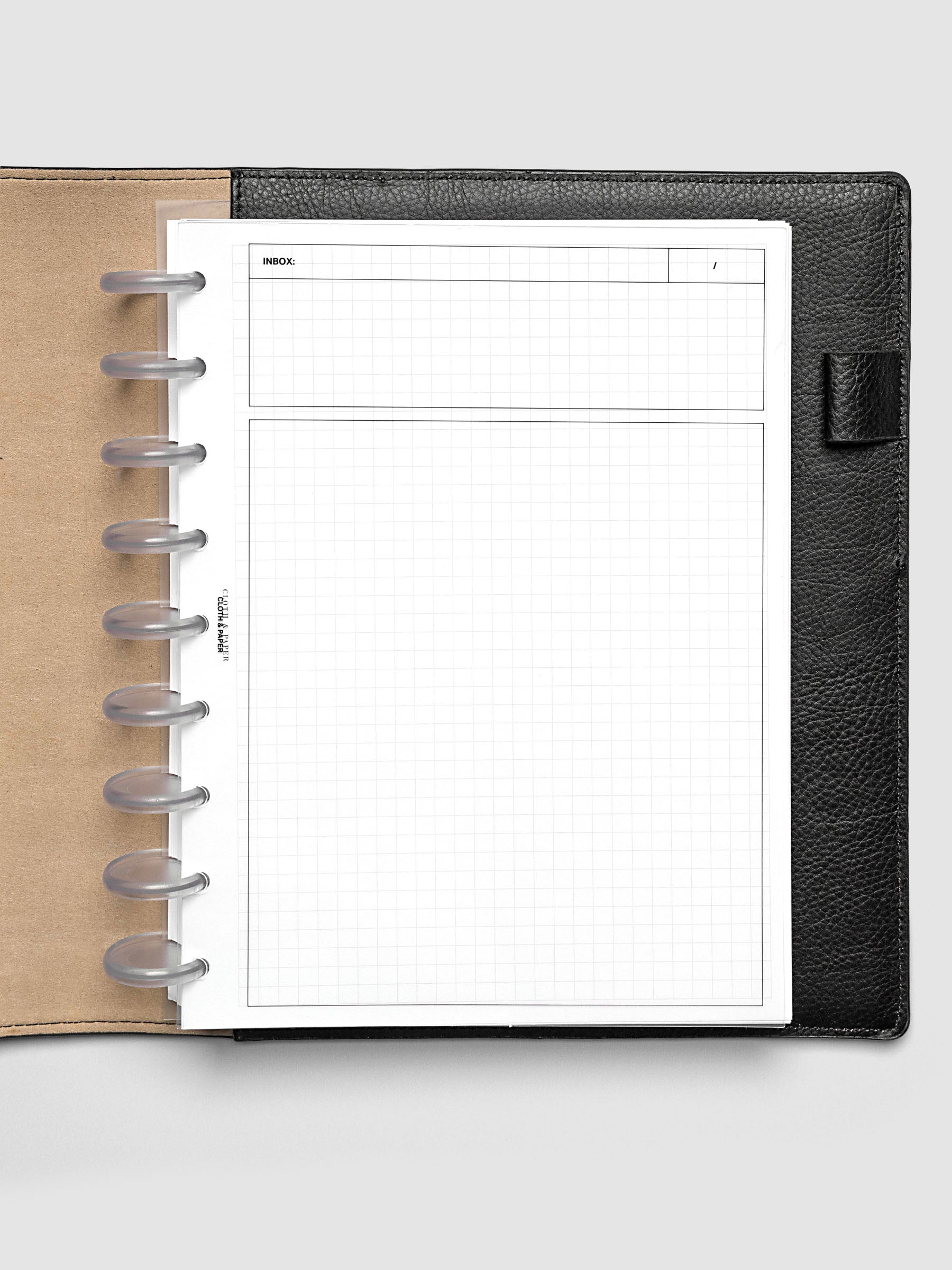 Crystal Clear Inbox Planner Dashboard shown inside an HP Classic sized folio.