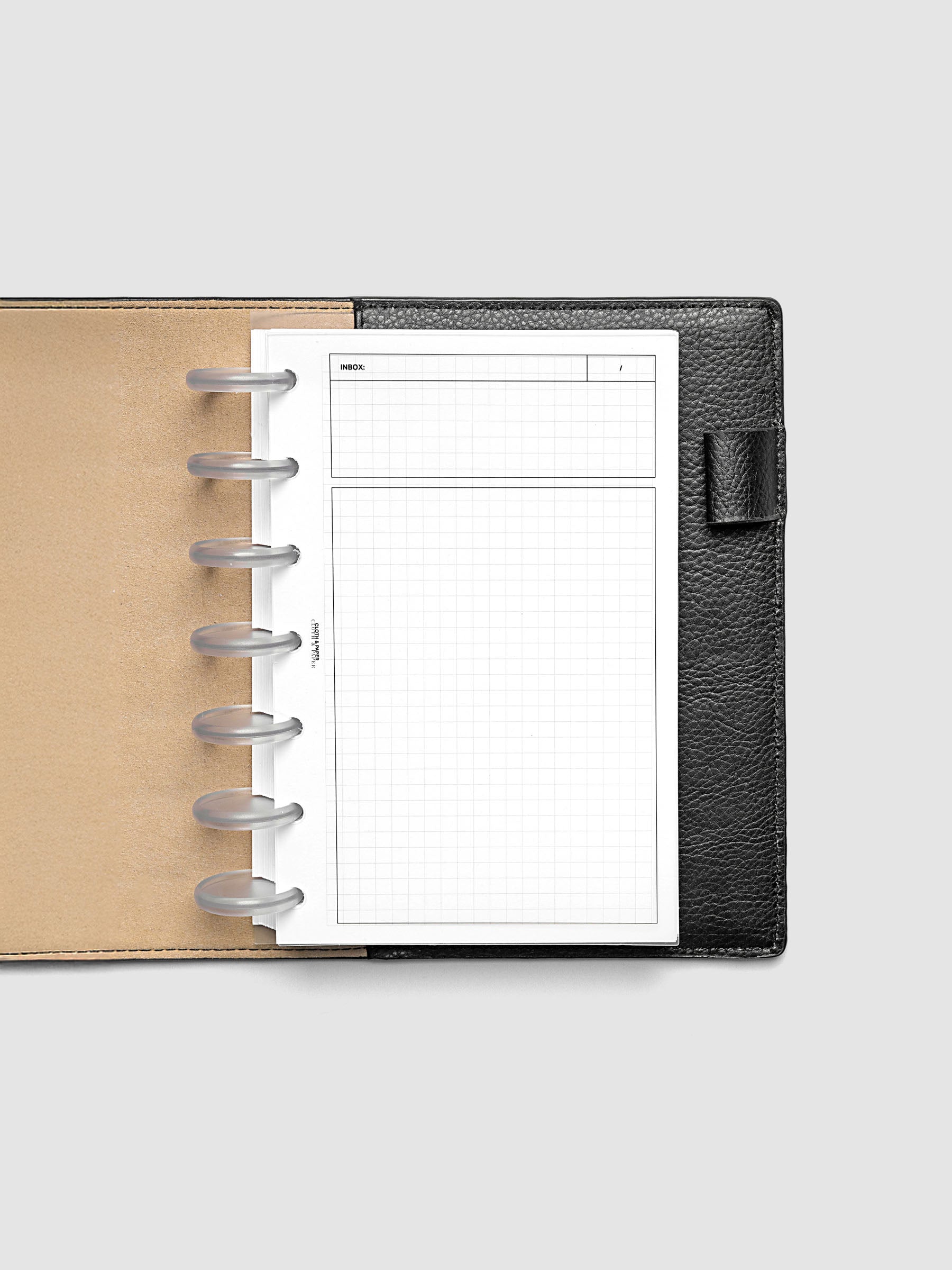 Crystal Clear Inbox Planner Dashboard shown inside a HP Mini sized folio.