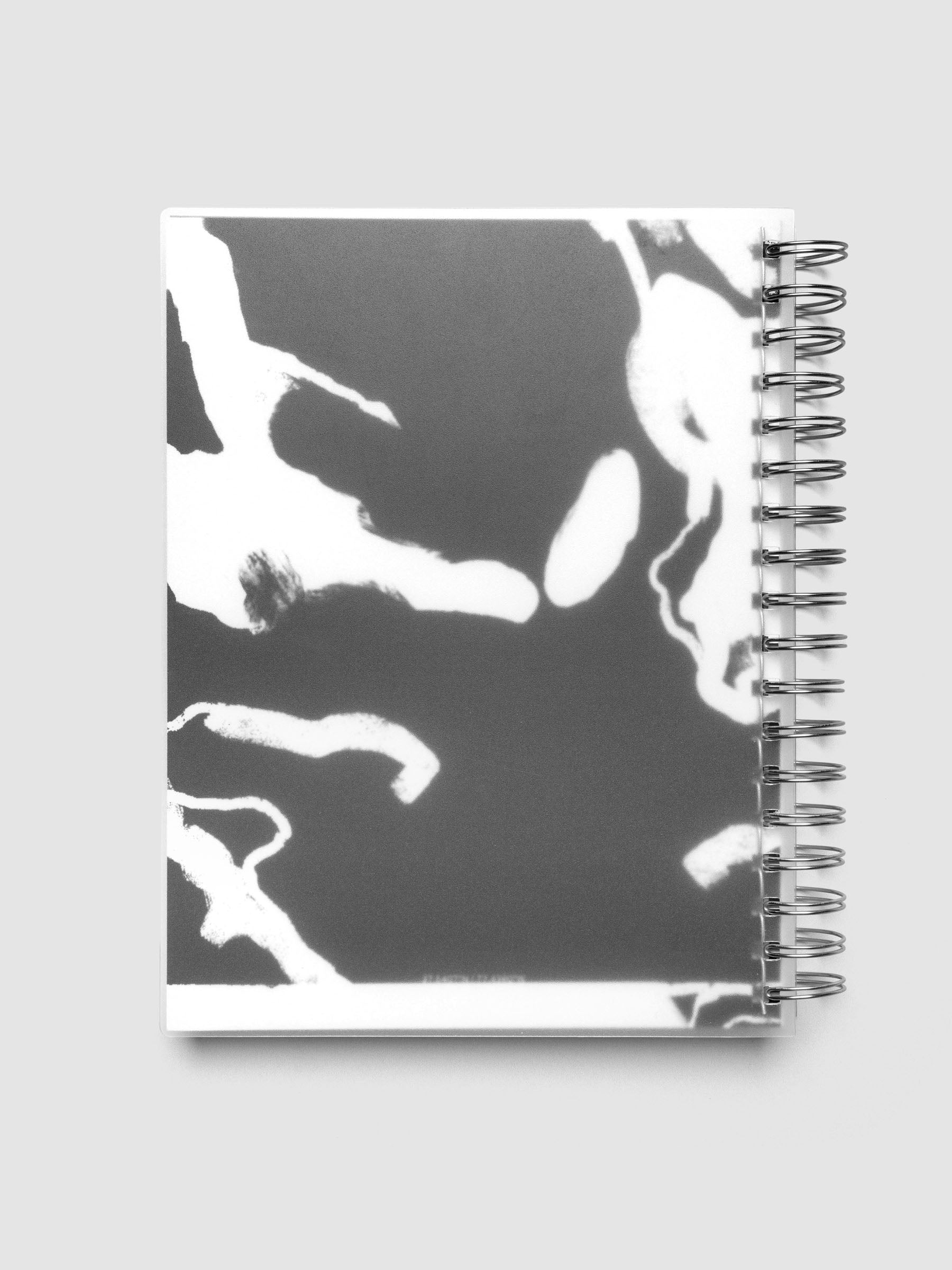 Spiral Notebook dashboard in the pattern Drybrush shown in size HP Classic inside a notebook with the frosted transparent cover overlayed.