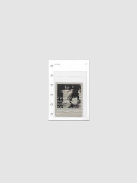 White Ephemera Planner Dashboard with transparent pocket and journaling card shown pre-punched for Pocket 6-ring planners.