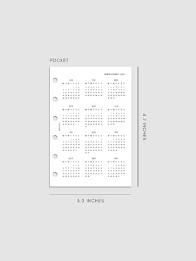 2027 Year At A Glance Dashboard Monday Start, Pocket 6-Ring Punch, translucent vellum dashboard printed with a full year calendar in Monday-start format