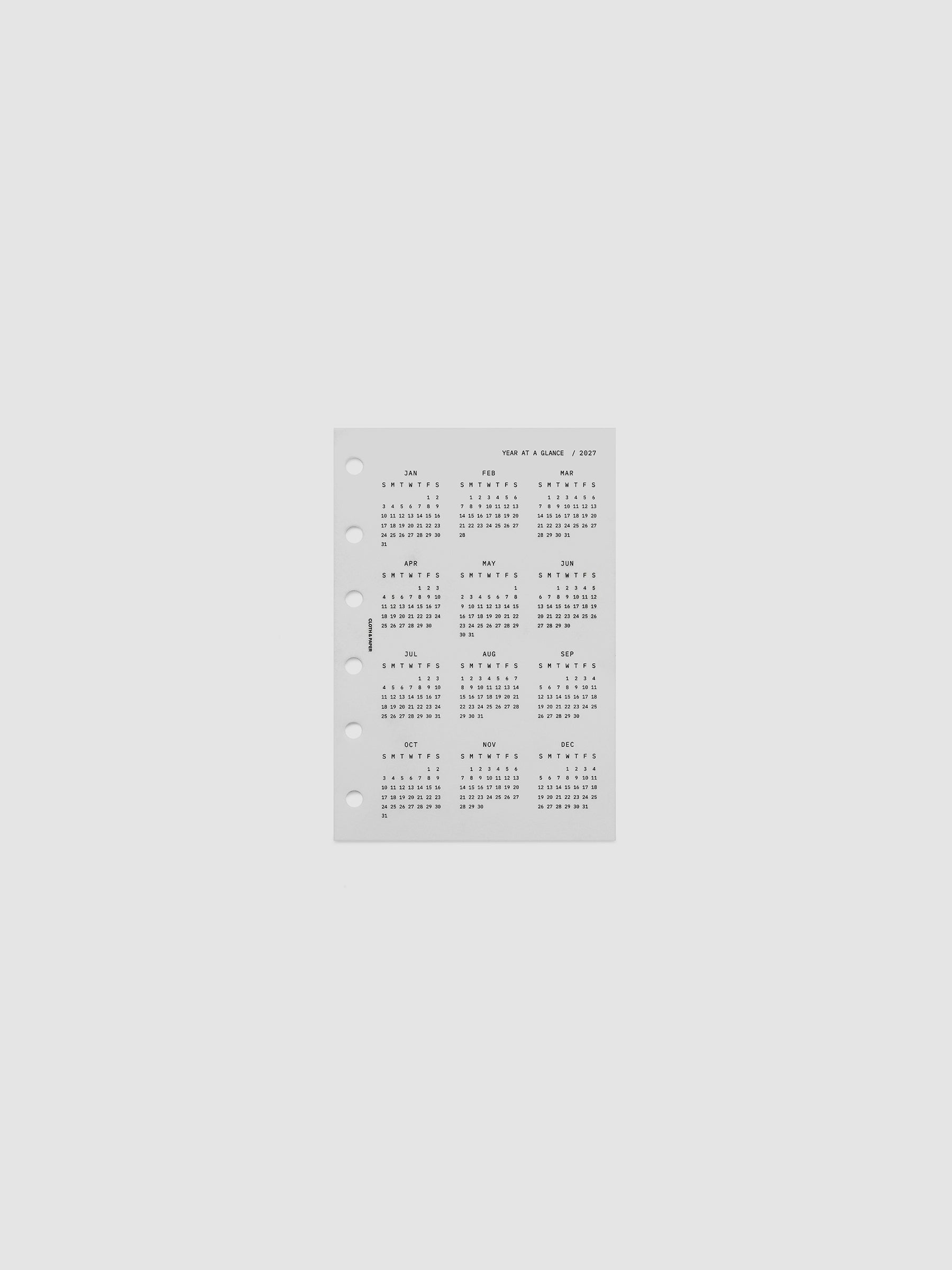2027 Year At A Glance Dashboard Sunday Start, Pocket 6-Ring Punch, translucent vellum dashboard shown on its own