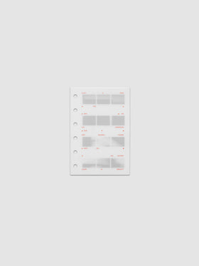 Film Strip Planner Dashboard Duo Pocket 6-Ring Punch two dashboards stacked showing vellum top layer with deep orange text and film strip plastic bottom layer