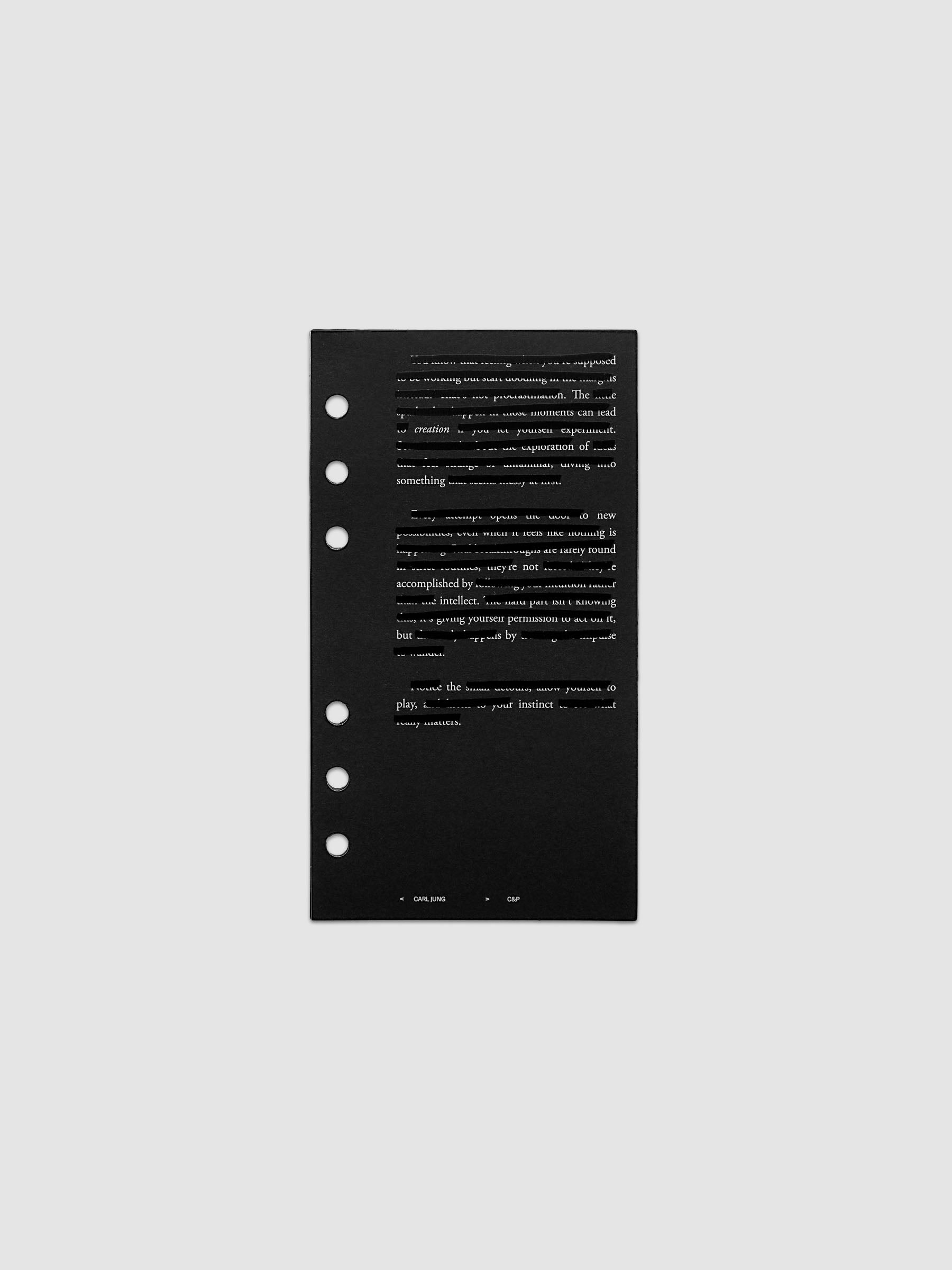 Black, white, and transparent dual layer planner dashboard shown in size Personal 6-Ring Punch