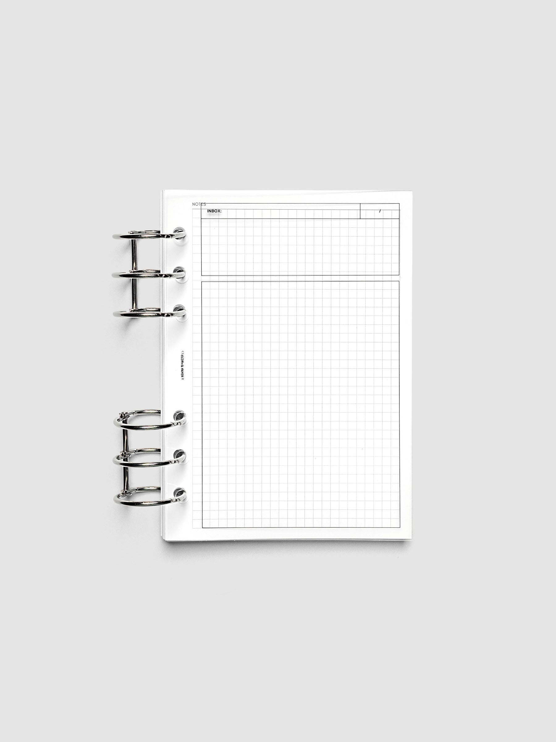 Crystal Clear Inbox Planner Dashboard shown ring bound in a Personal Wide sized planner.