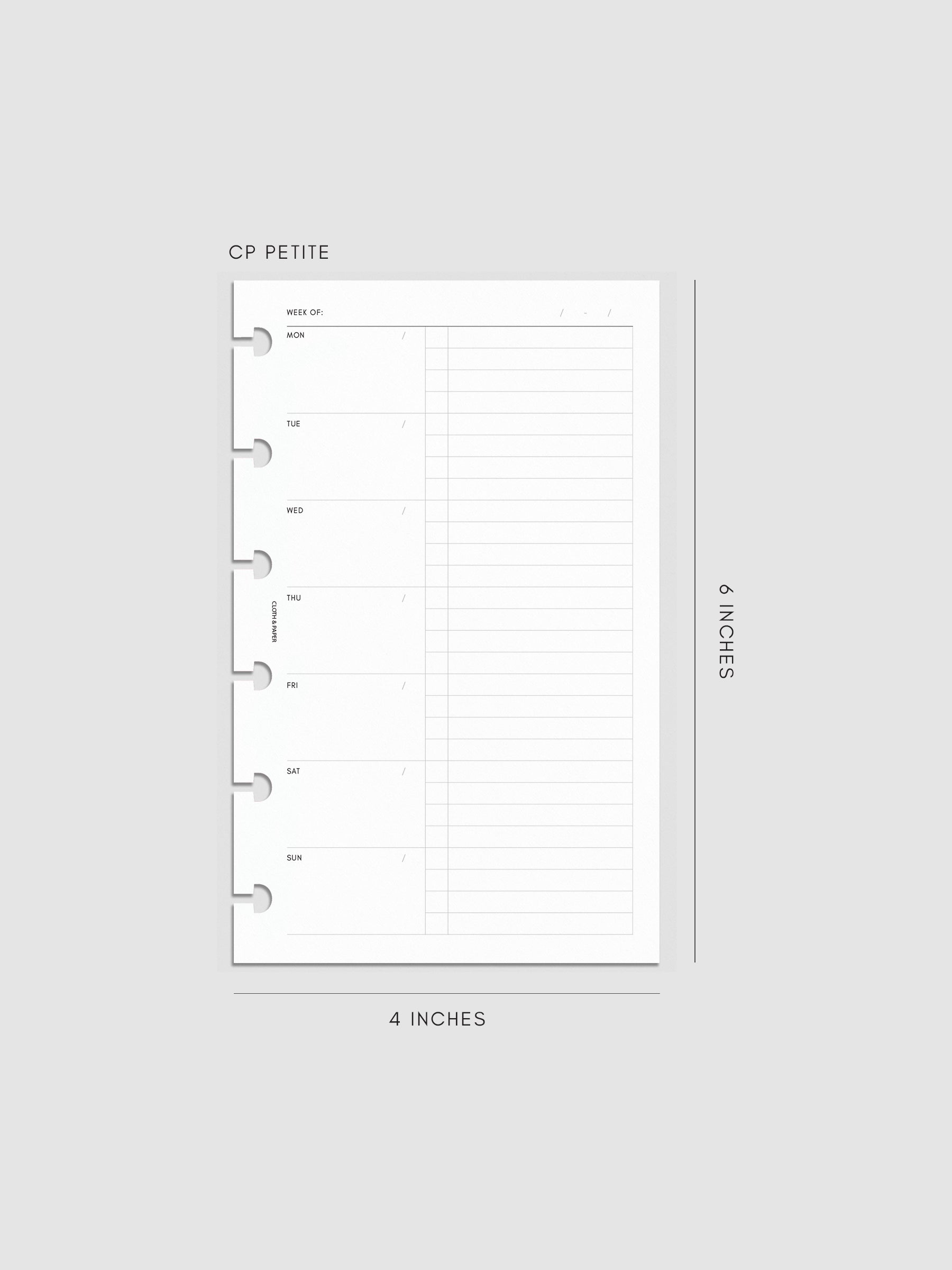 Weekly Checklist Inserts shown pre-punched for discbound planners in size CP Petite.
