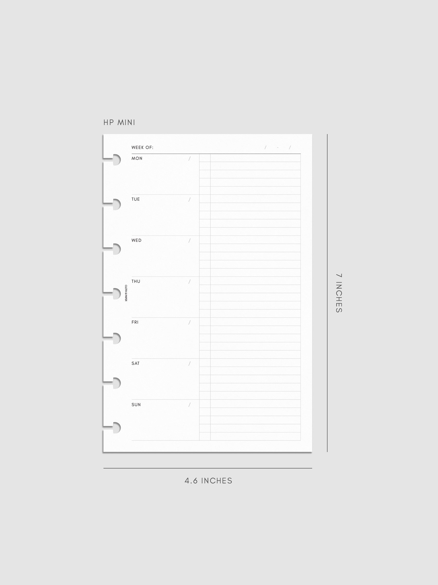 Weekly Checklist Inserts shown pre-punched for discbound planners in size HP Mini.