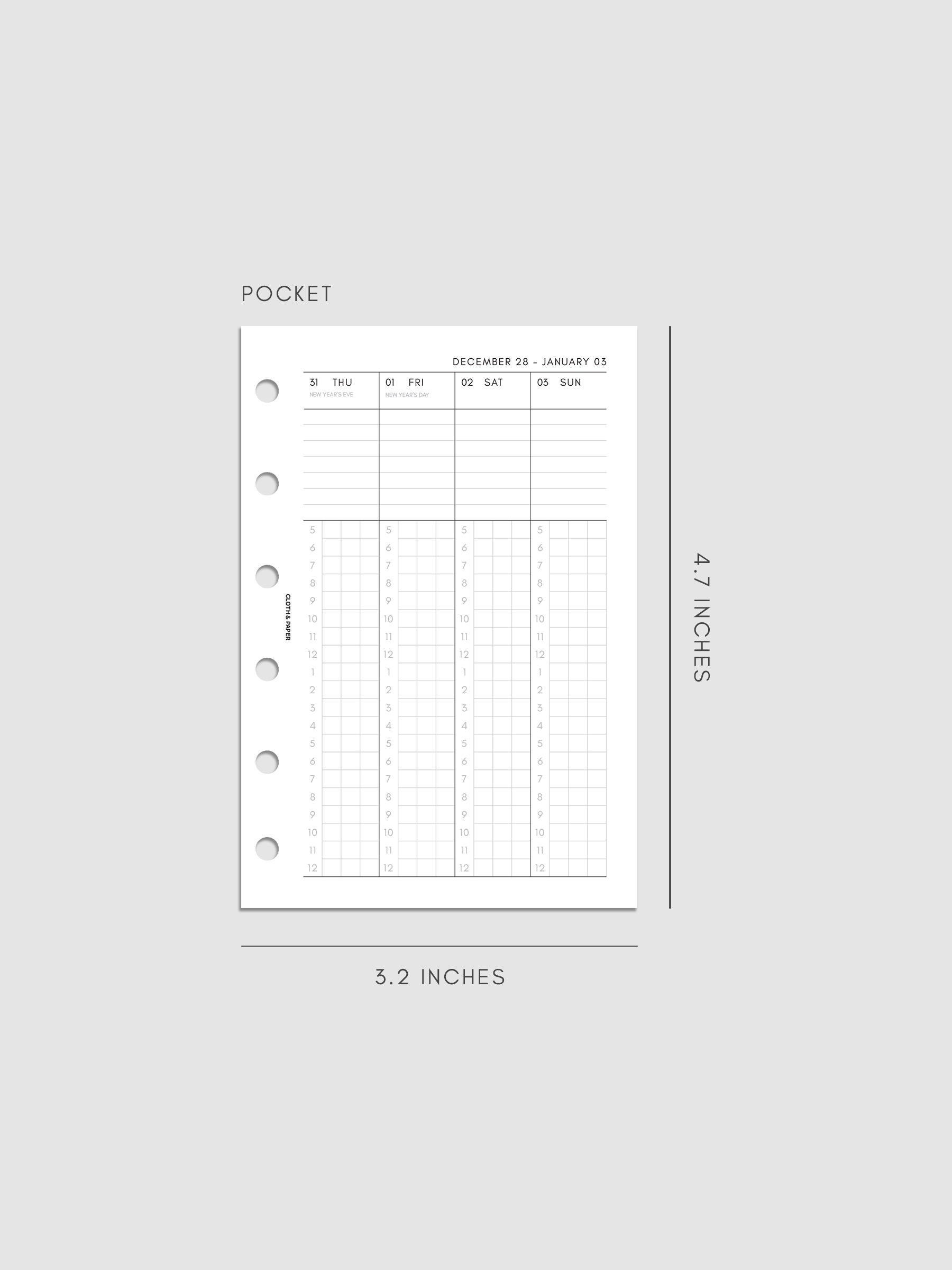 2027 Dated Weekly Time Block Inserts in Pocket 6-Ring Punch size, right page