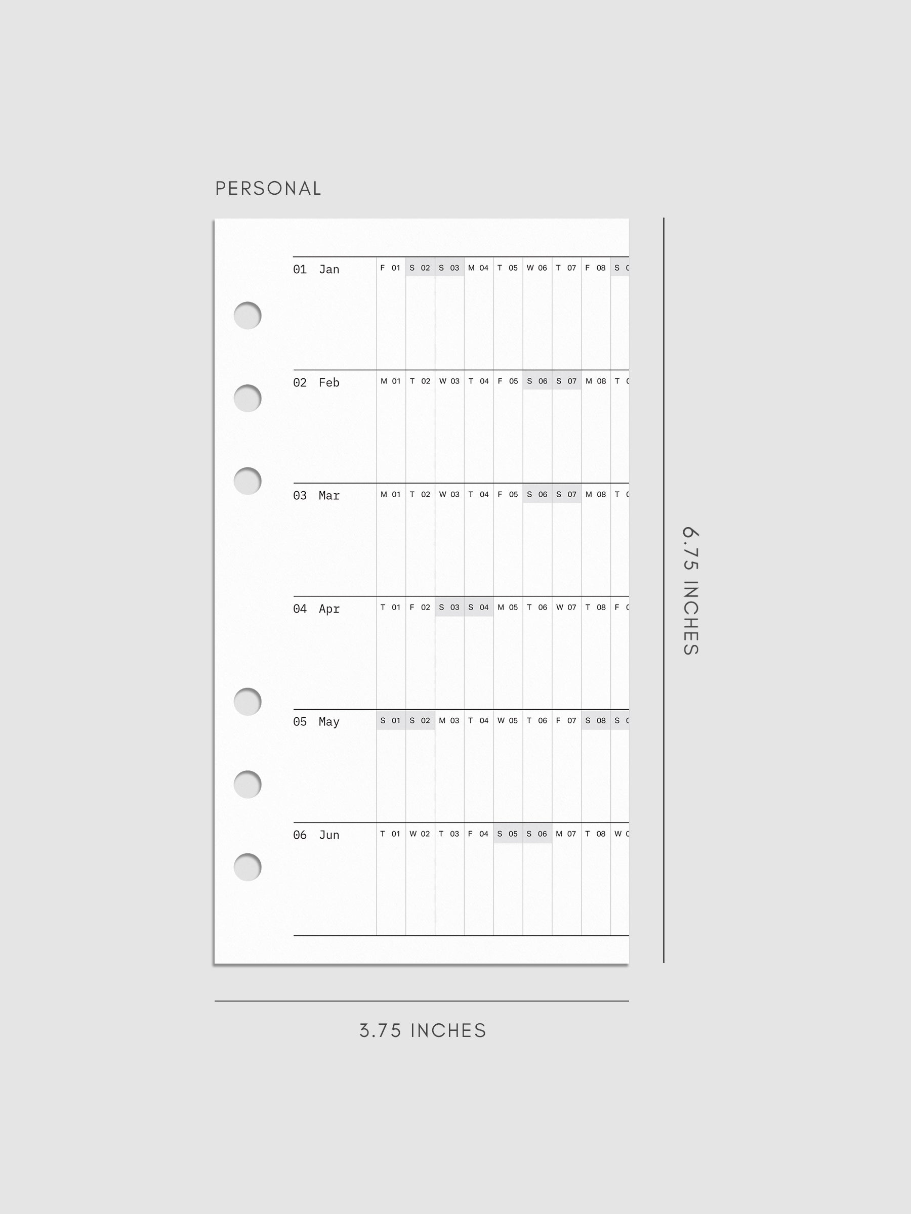 2027 Dated Fold Out Insert for the Personal 6-Ring Punch planner, shown as a styled flat lay mockup.